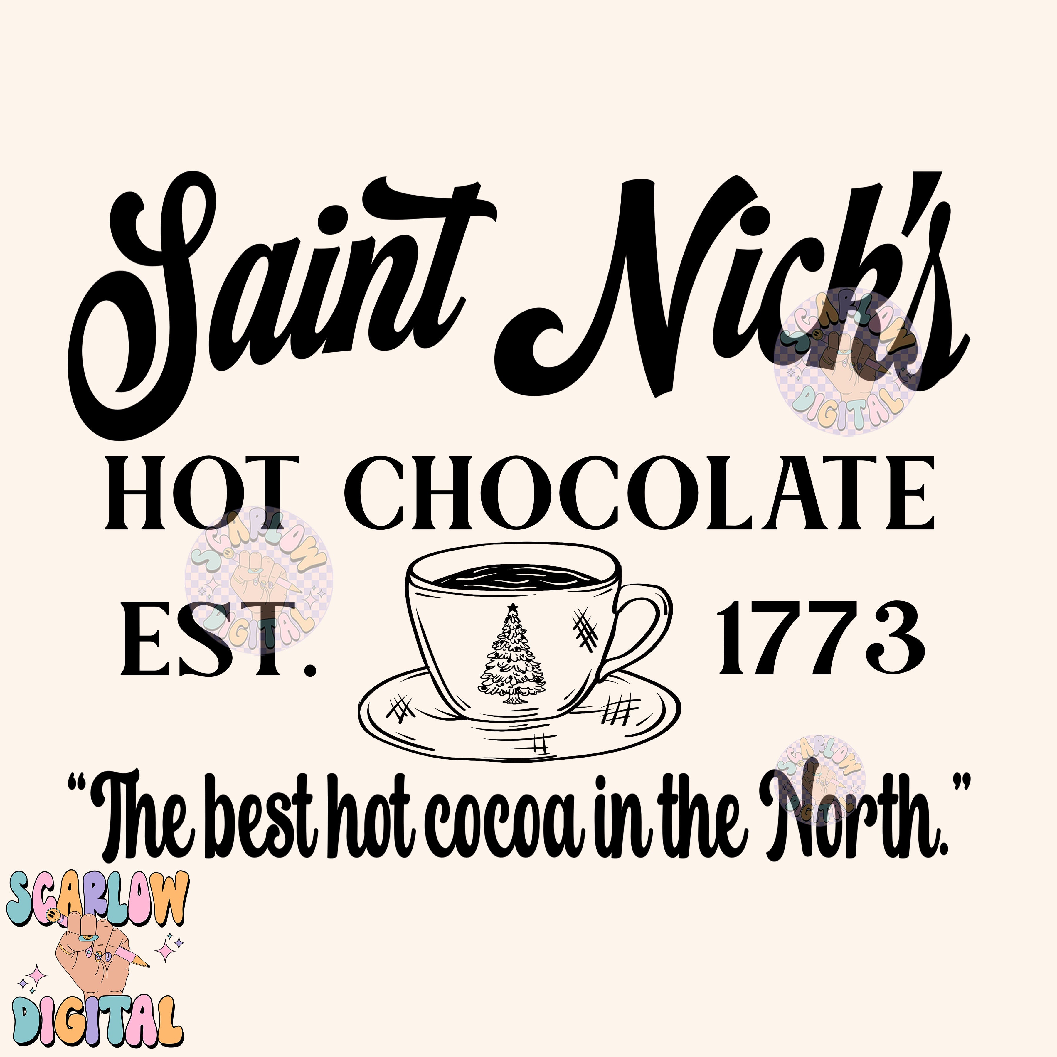 Saint Nick's Hot Chocolate PNG Digital Design Download, Christmas png, santa claus png, hot cocoa png, winter png, xmas designs, holiday png 3