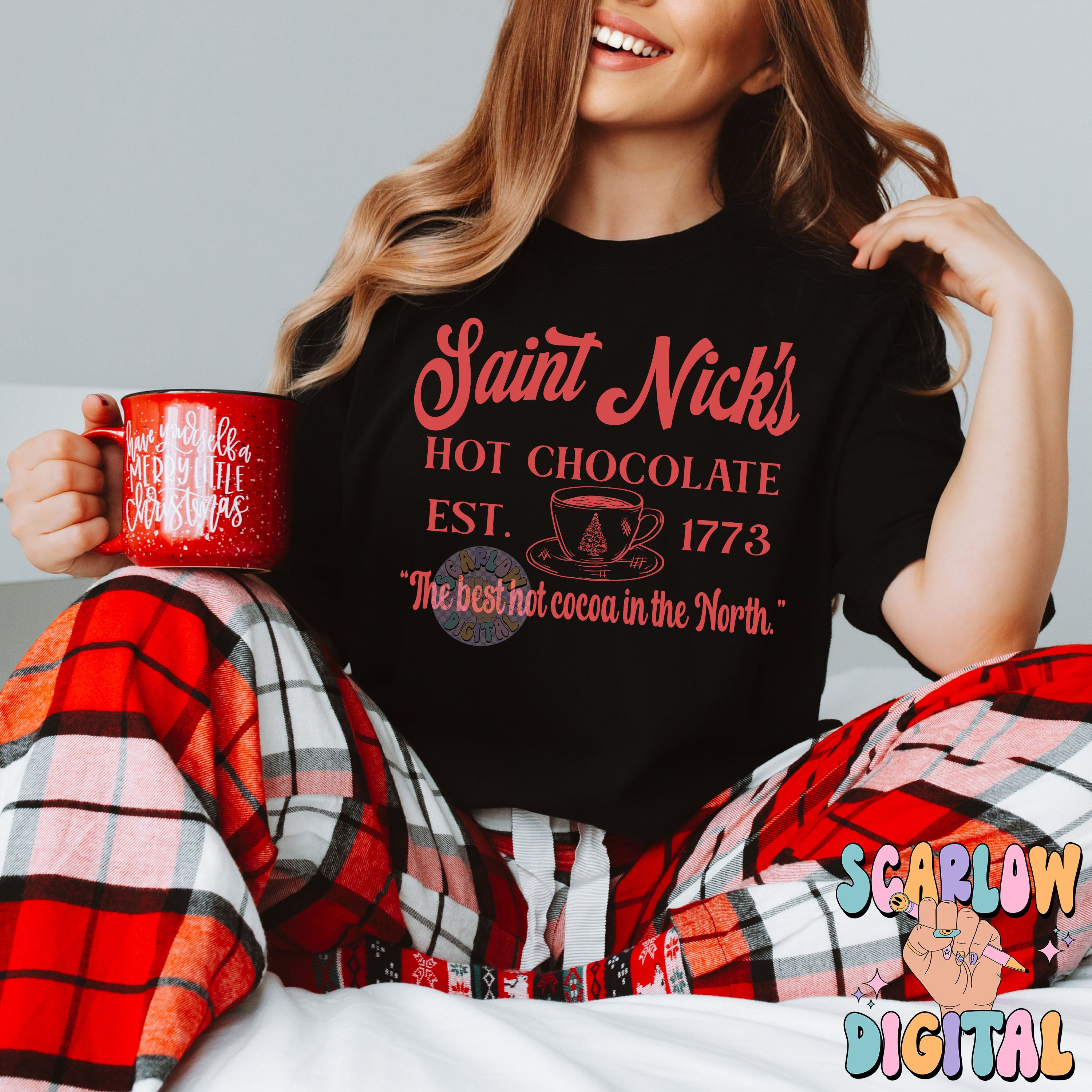 Saint Nick's Hot Chocolate PNG Digital Design Download, Christmas png, santa claus png, hot cocoa png, winter png, xmas designs, holiday png 4