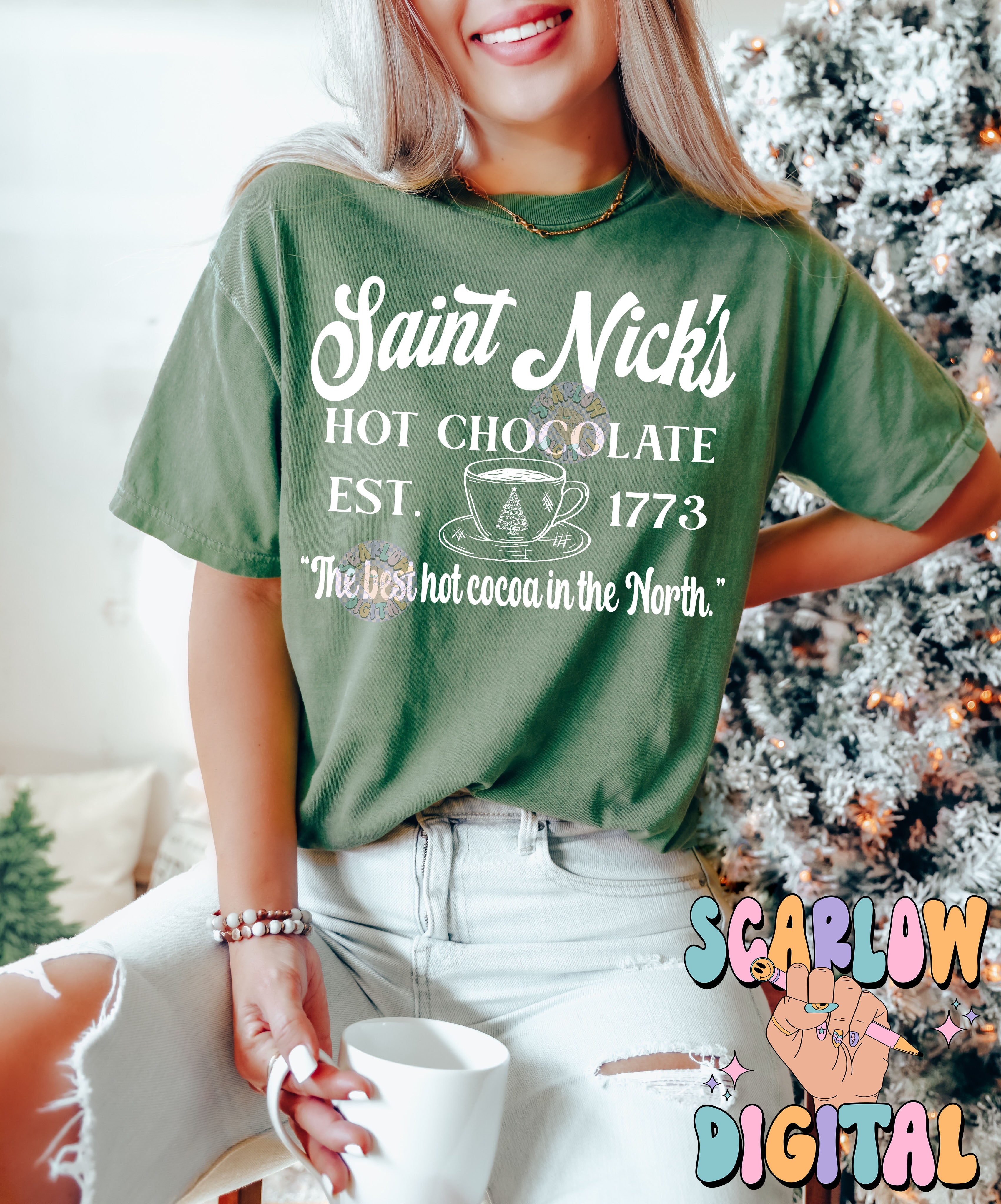 Saint Nick's Hot Chocolate PNG Digital Design Download, Christmas png, santa claus png, hot cocoa png, winter png, xmas designs, holiday png 5