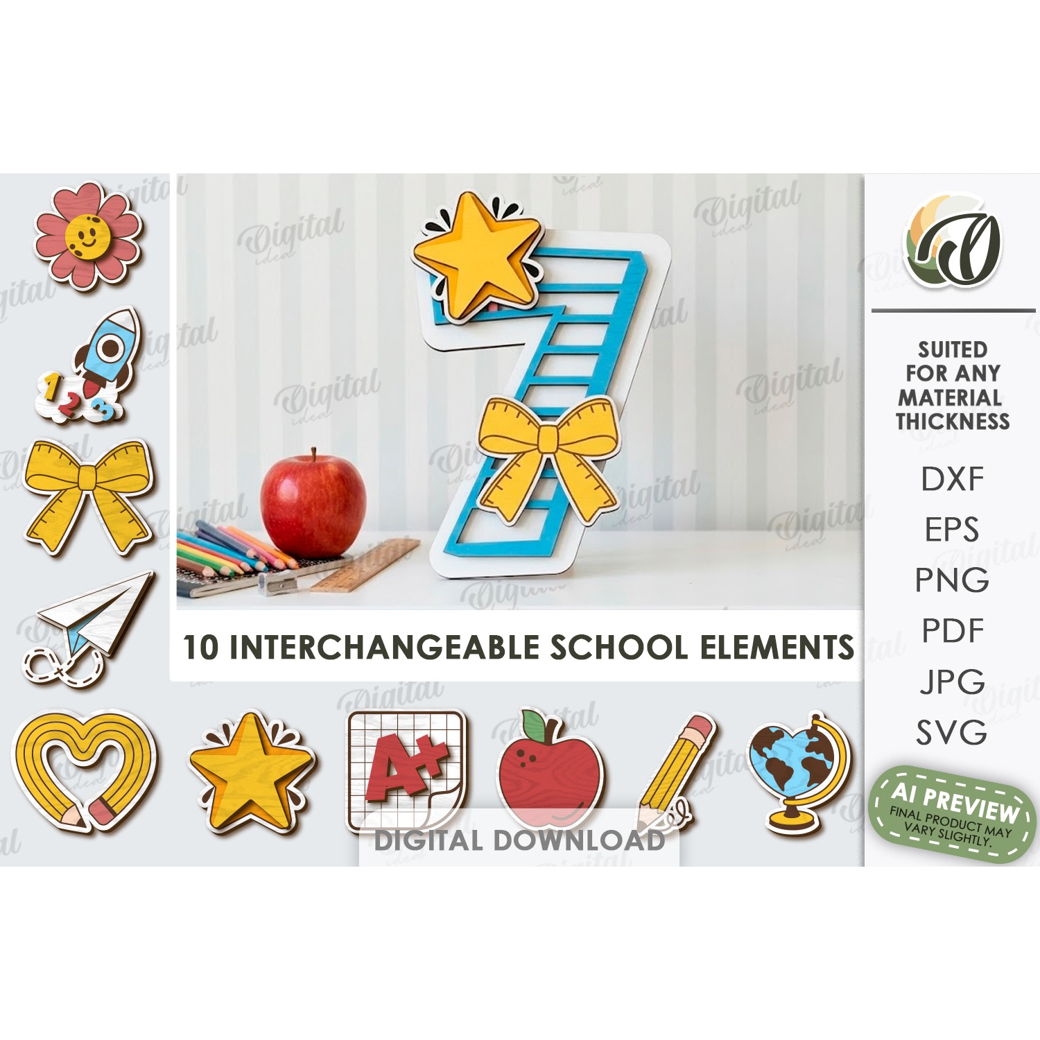 School Number Interchangeable Decors Bundle Laser Cut 12