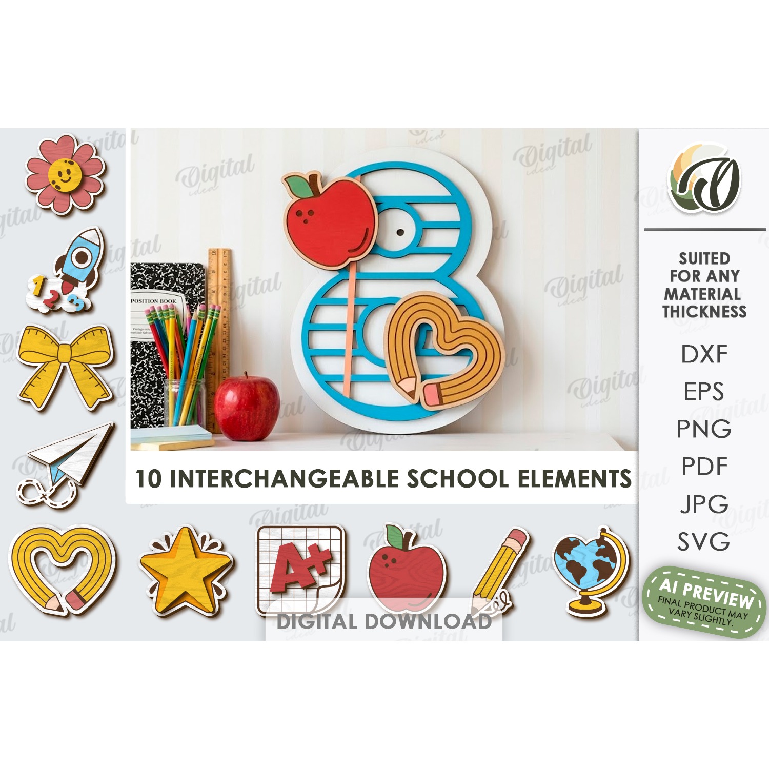 School Number Interchangeable Decors Bundle Laser Cut 13