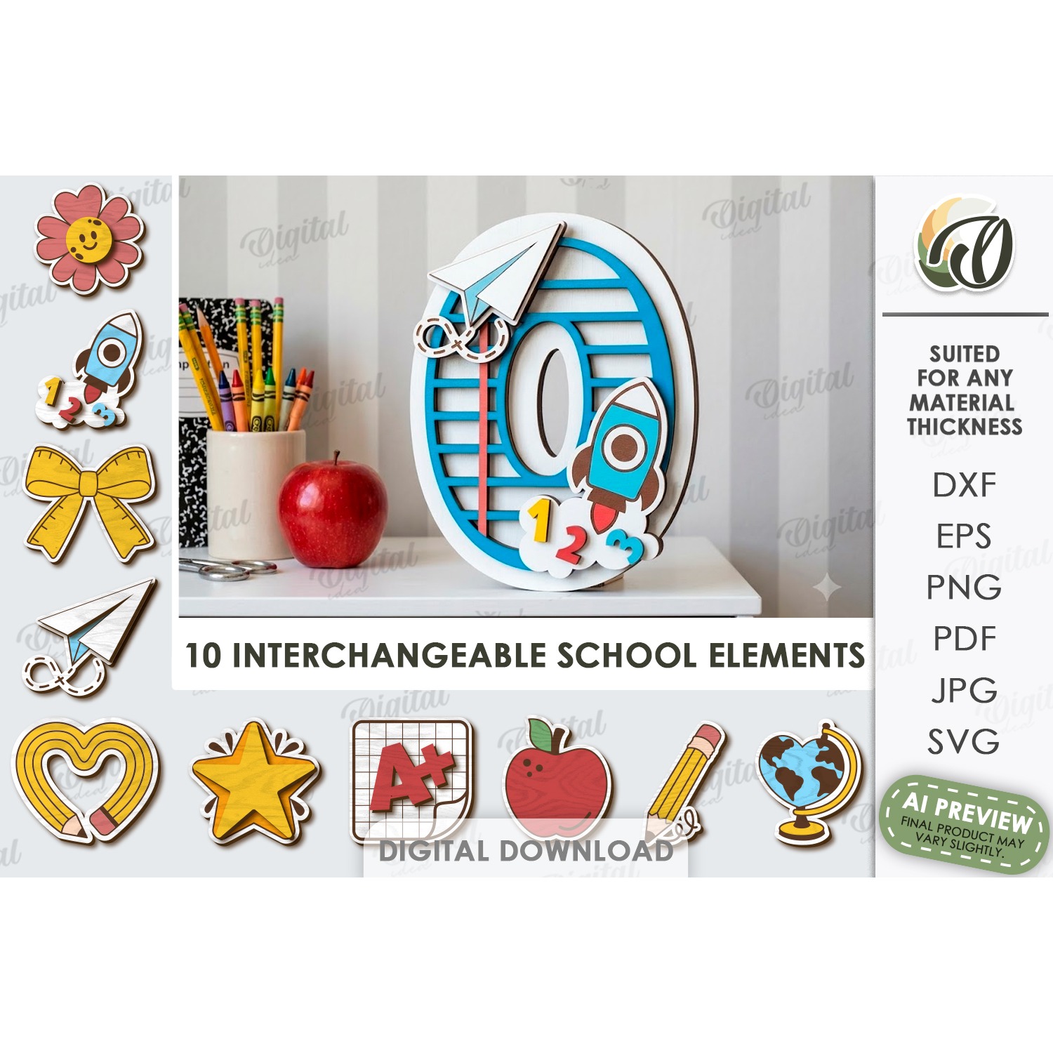 School Number Interchangeable Decors Bundle Laser Cut 3