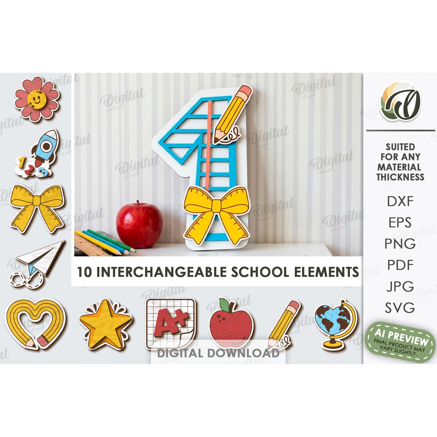 School Number Interchangeable Decors Bundle Laser Cut 5