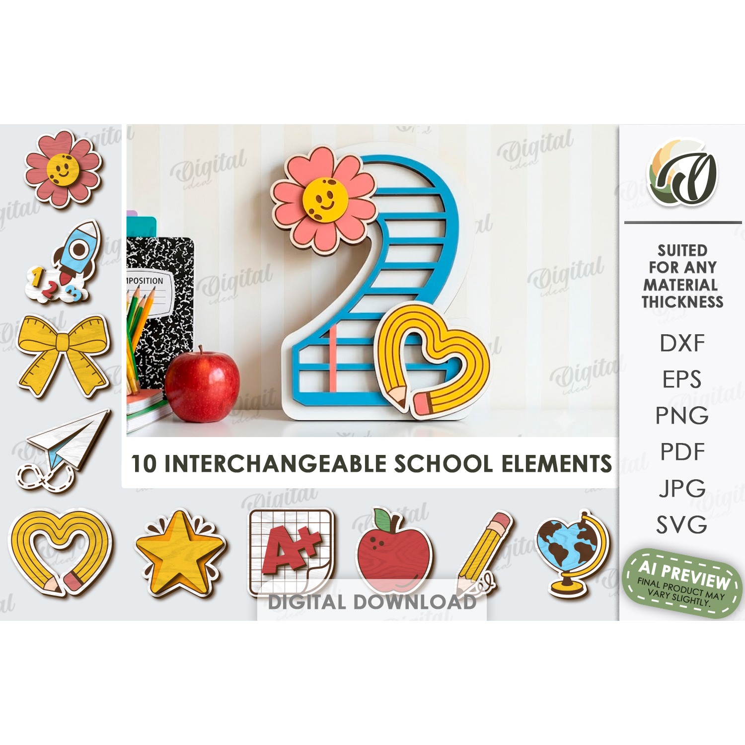 School Number Interchangeable Decors Bundle Laser Cut 7