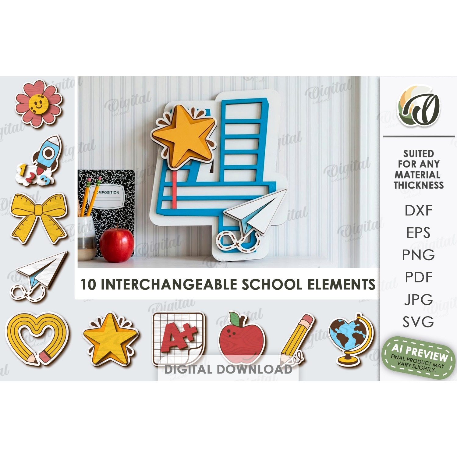 School Number Interchangeable Decors Bundle Laser Cut 9