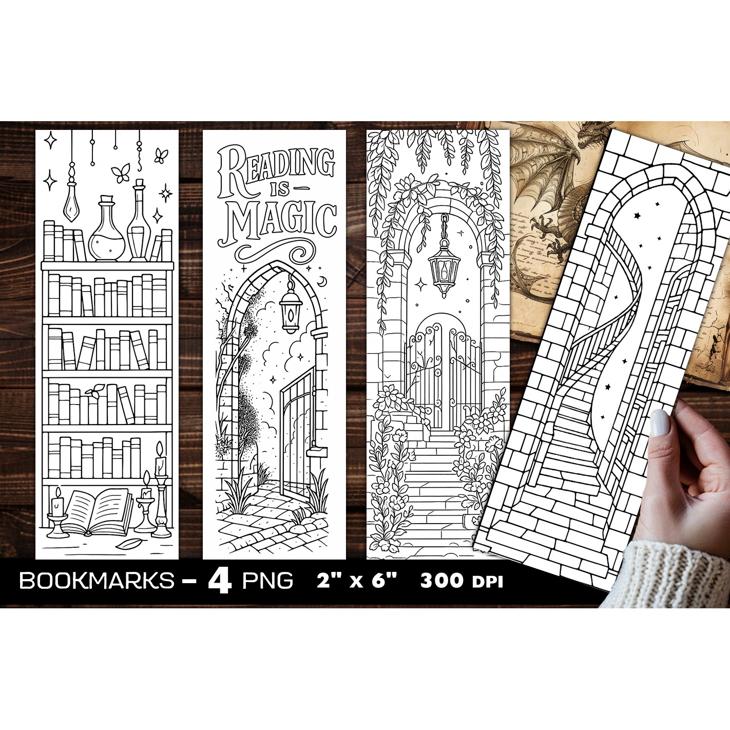 Secret Library coloring bookmark, Abandoned Library bookmark (2)