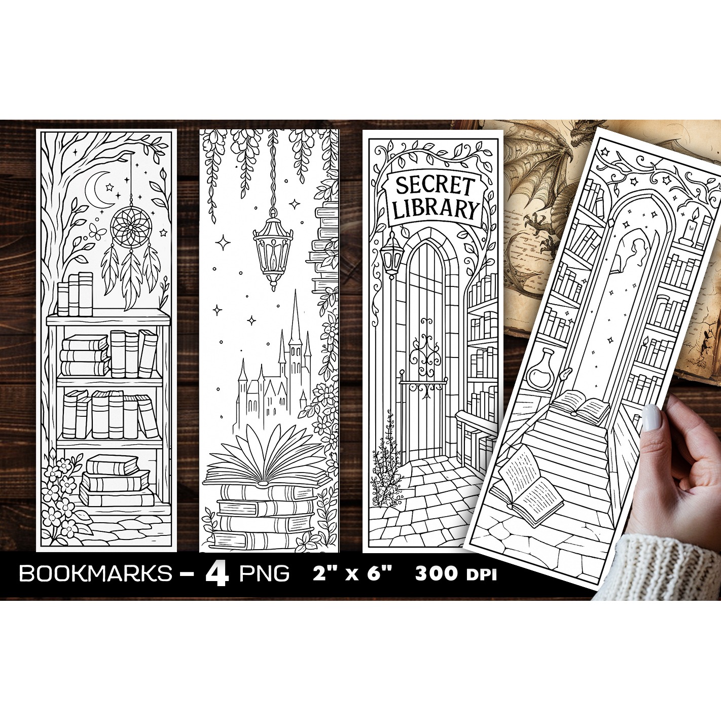 Secret Library coloring bookmark, Abandoned Library bookmark (3)