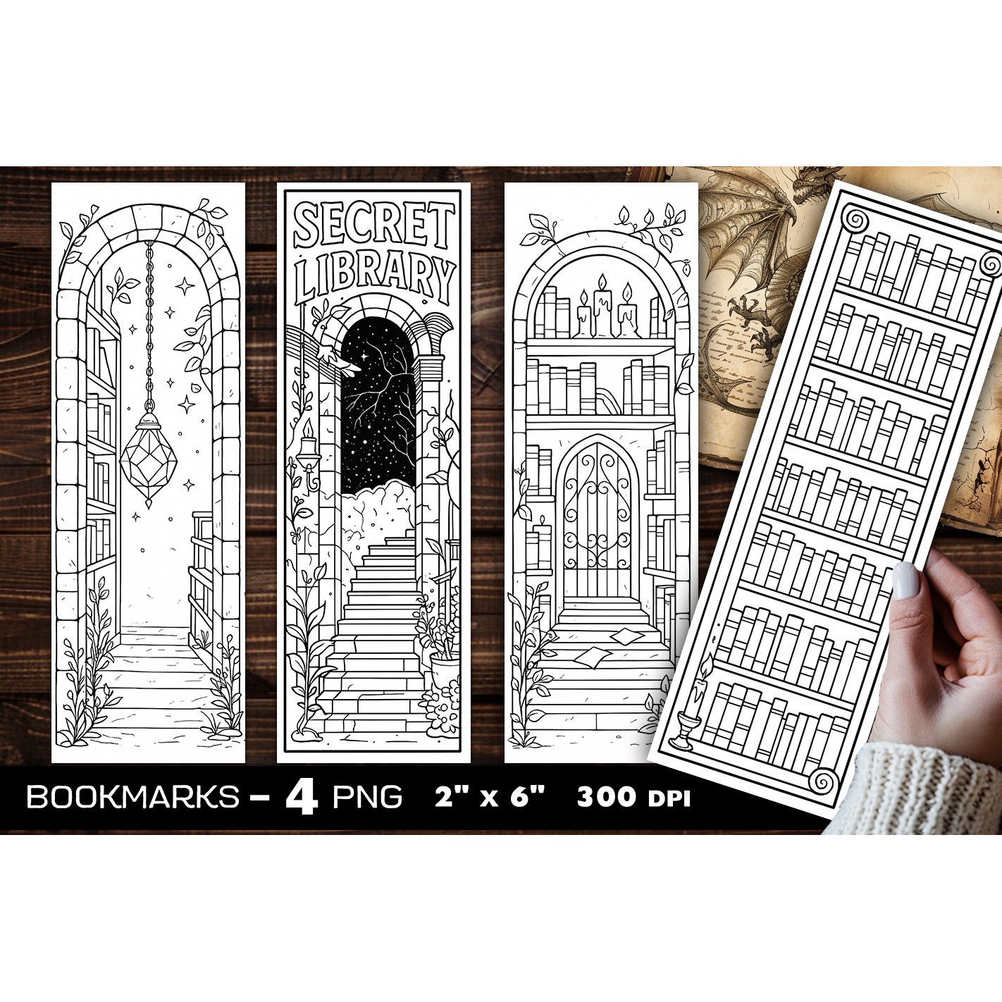 Secret Library coloring bookmark, Abandoned Library bookmark (4)