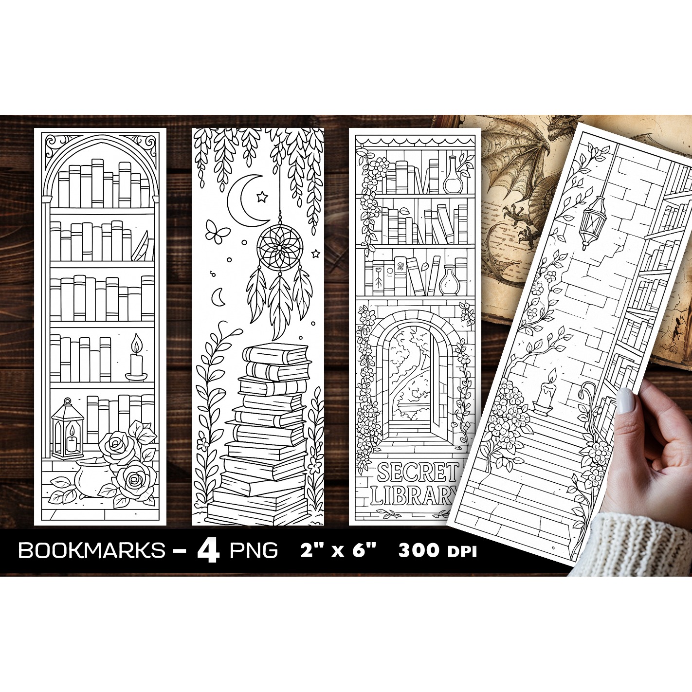 Secret Library coloring bookmark, Abandoned Library bookmark (5)