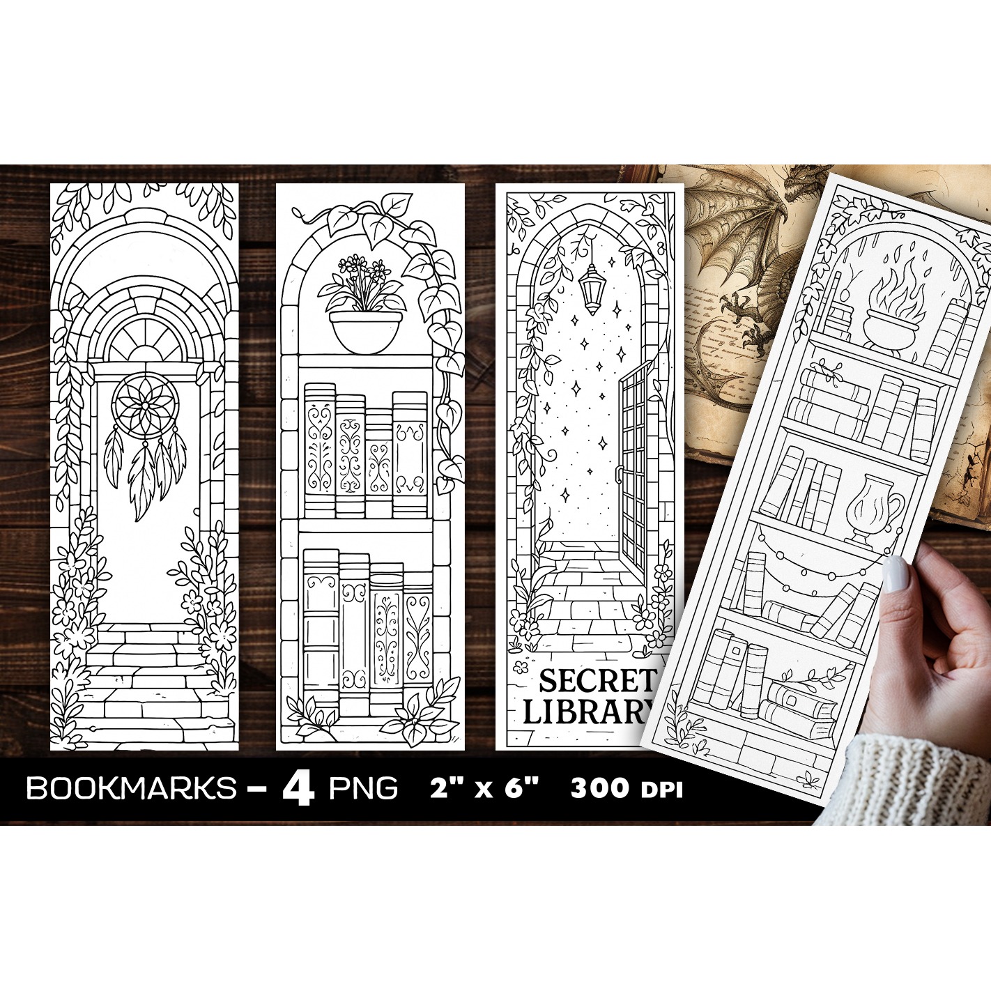 Secret Library coloring bookmark, Abandoned Library bookmark (6)