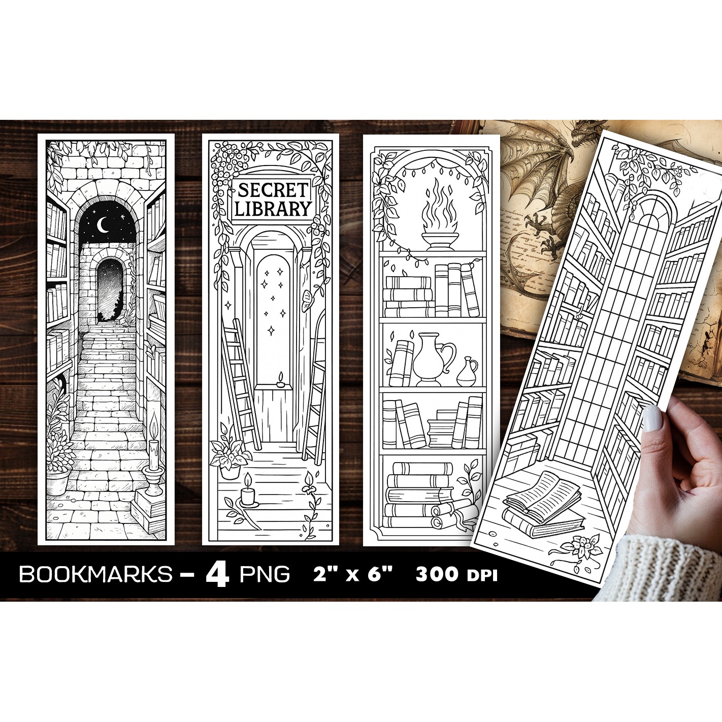 Secret Library coloring bookmark, Abandoned Library bookmark (7)