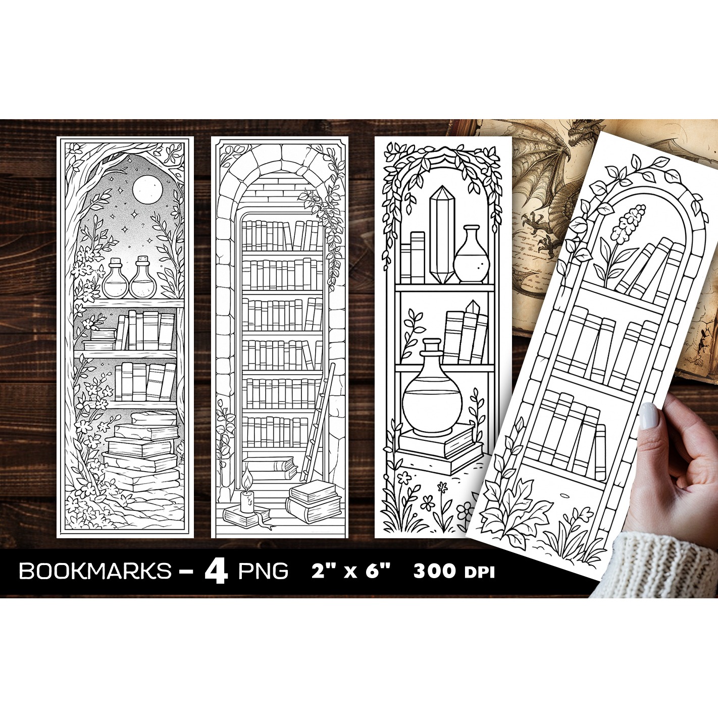 Secret Library coloring bookmark, Abandoned Library bookmark (8)