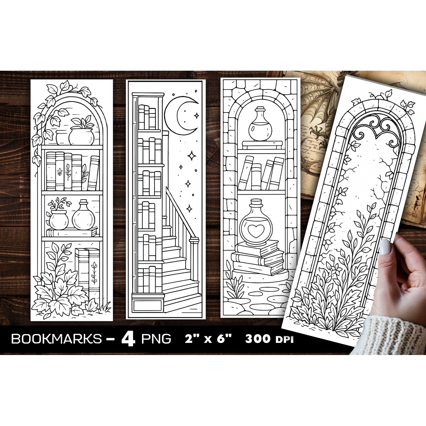 Secret Library coloring bookmark, Abandoned Library bookmark (9)