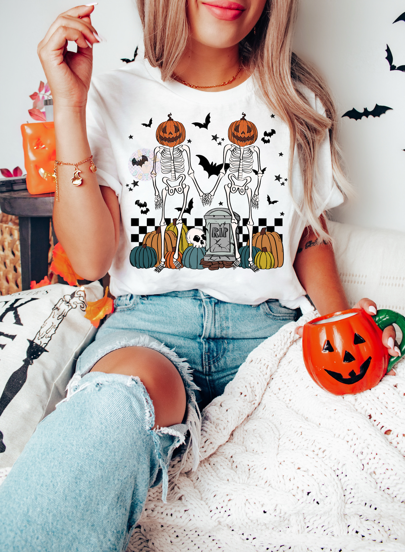 Skeleton Besties PNG-Halloween Sublimation Digital Design Download-pumpkin head png, fall png, skeletons png, funny png, spooky png designs 2