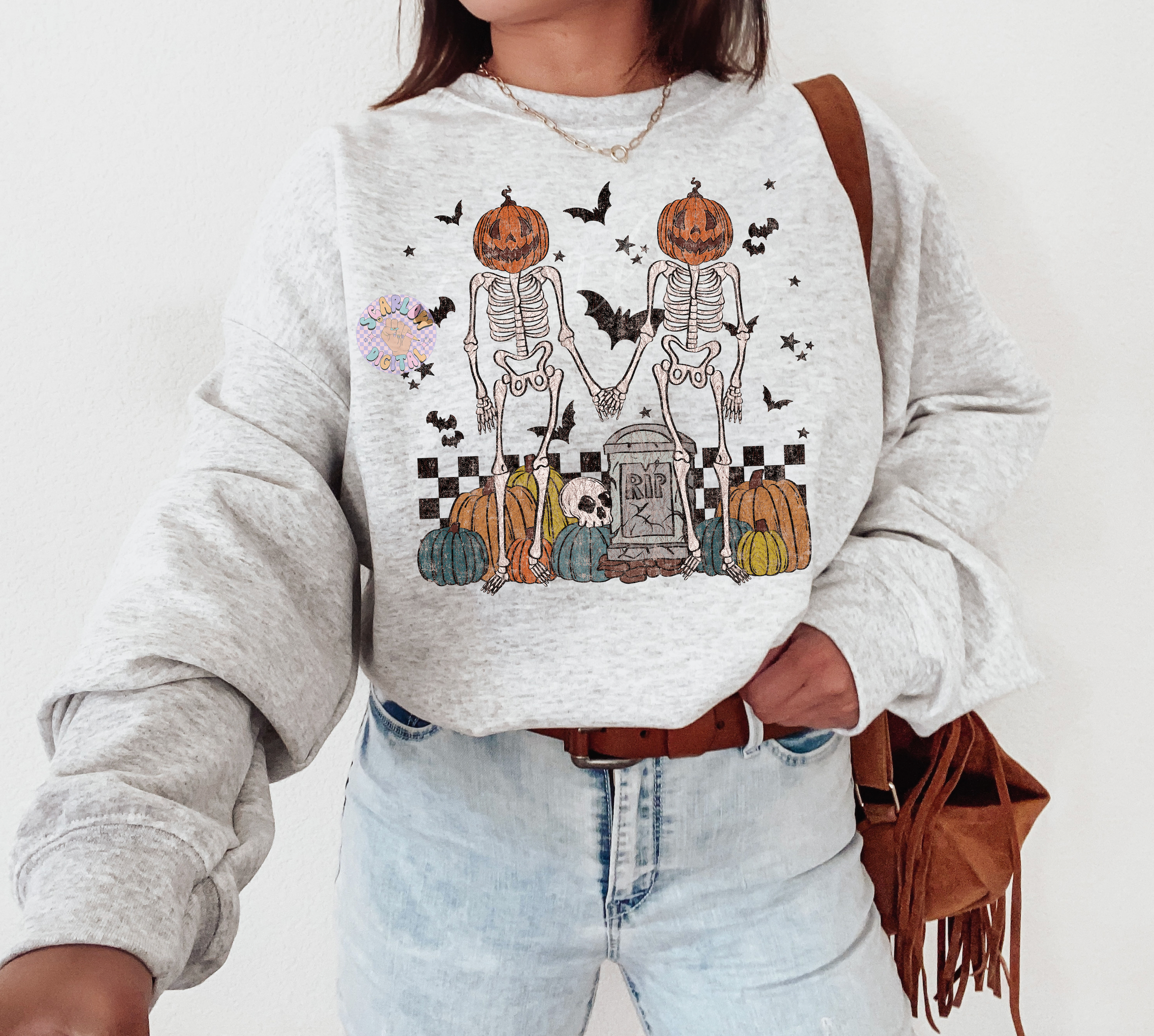 Skeleton Besties PNG-Halloween Sublimation Digital Design Download-pumpkin head png, fall png, skeletons png, funny png, spooky png designs 3