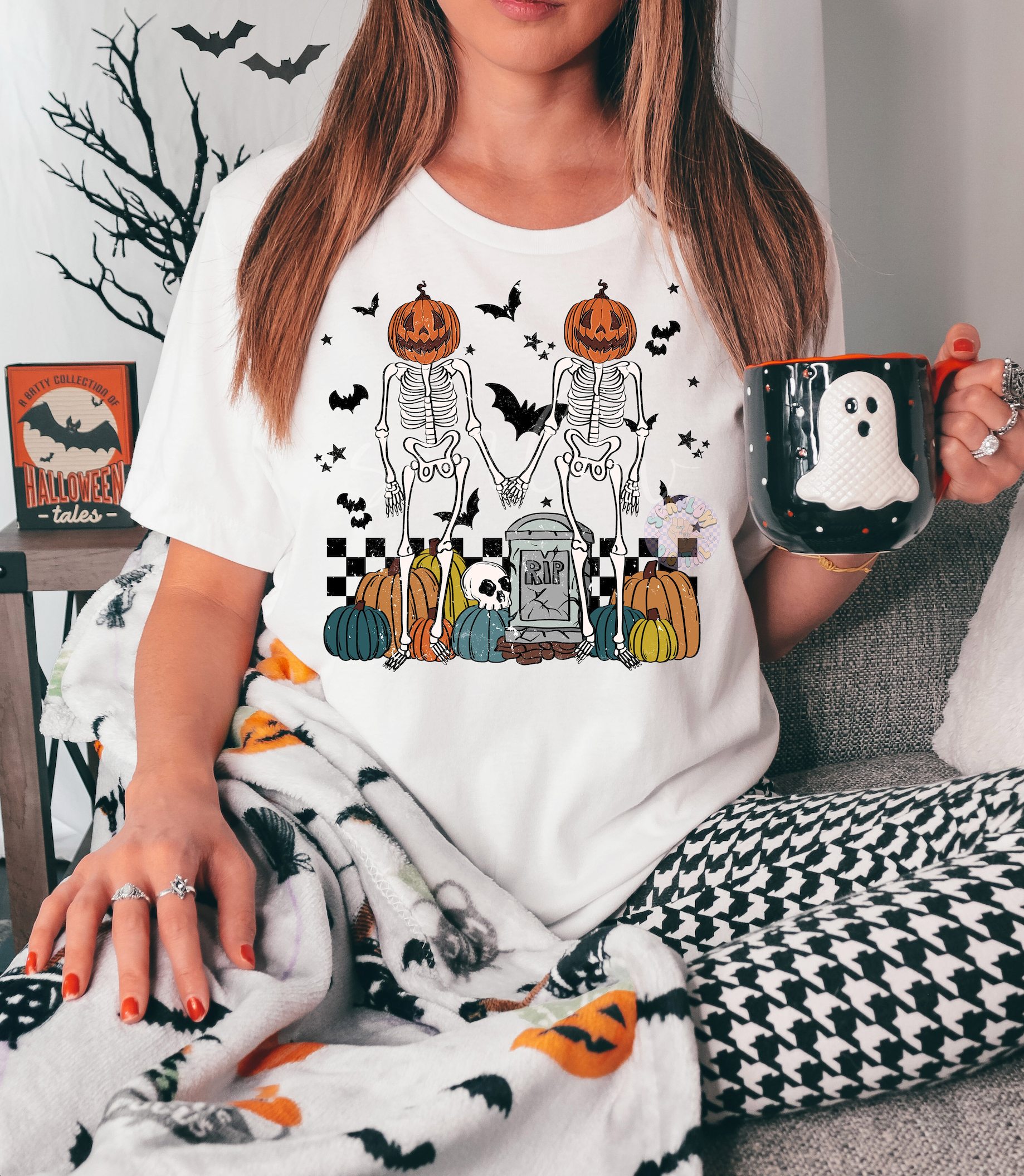 Skeleton Besties PNG-Halloween Sublimation Digital Design Download-pumpkin head png, fall png, skeletons png, funny png, spooky png designs 4