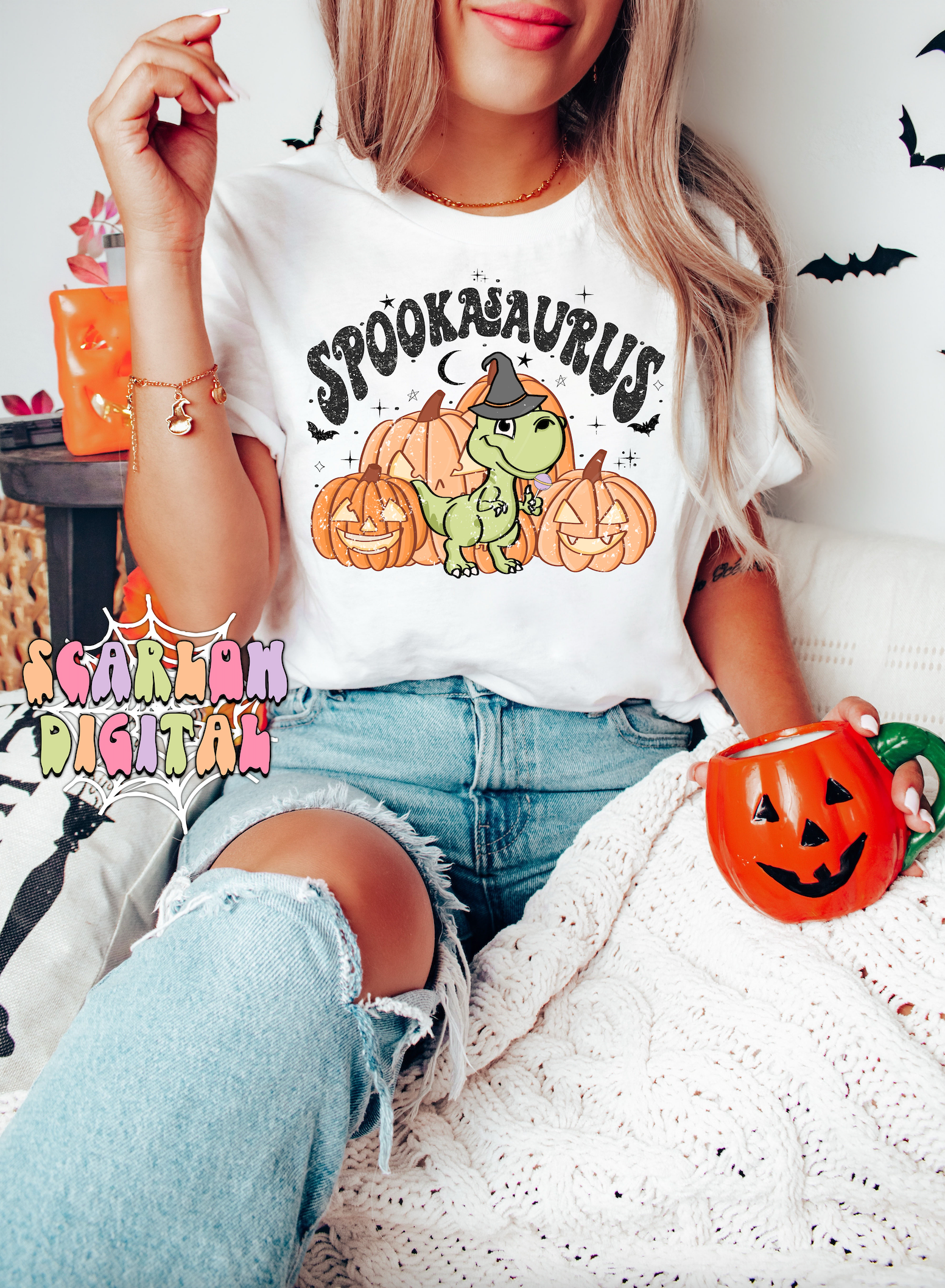 Spookasaurus PNG-Halloween Sublimation Digital Design Download-dinosuar png, jack o lanterns png, pumpkin png, spooky png, halloween boy png 2