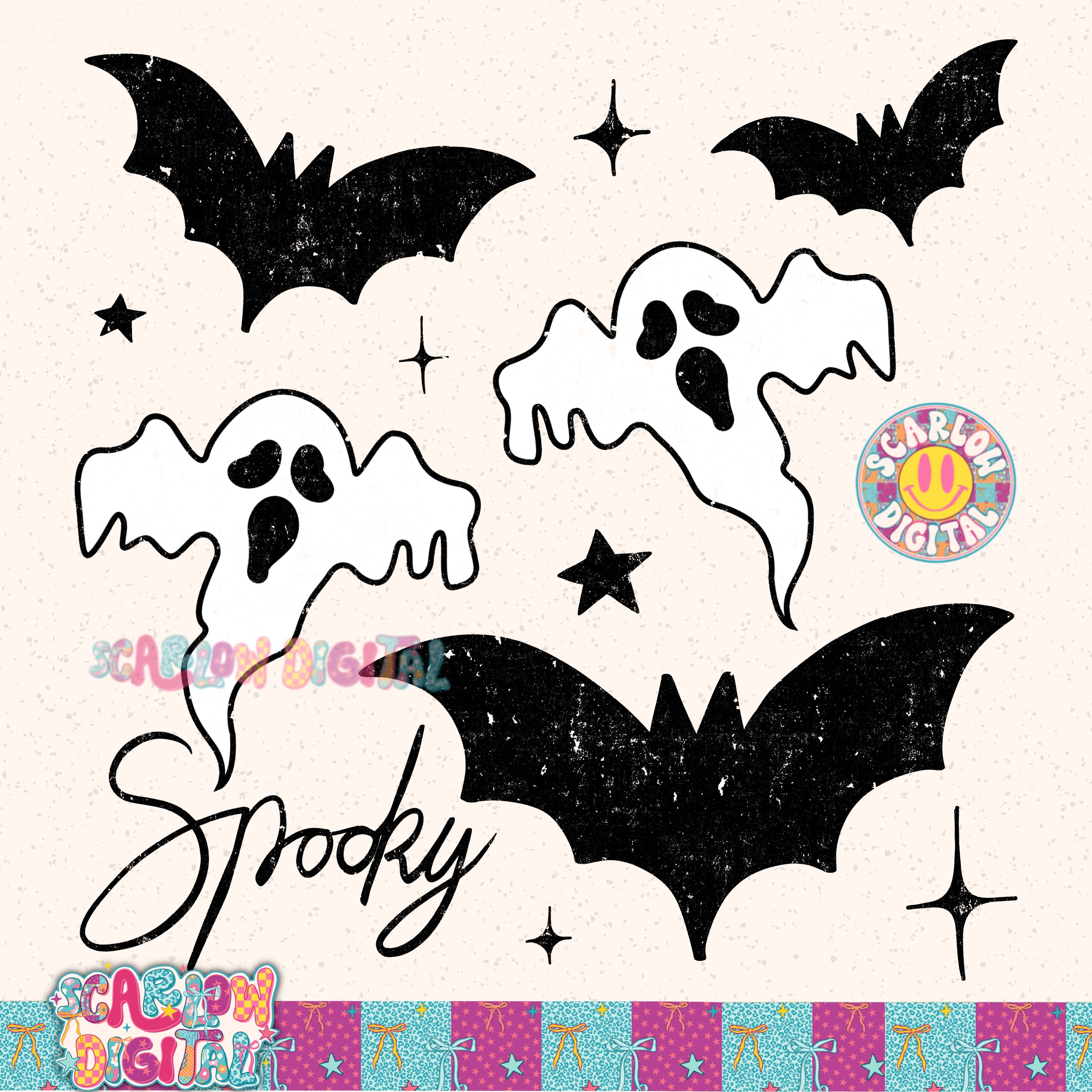 Spooky Black and White PNG Digital Design 2