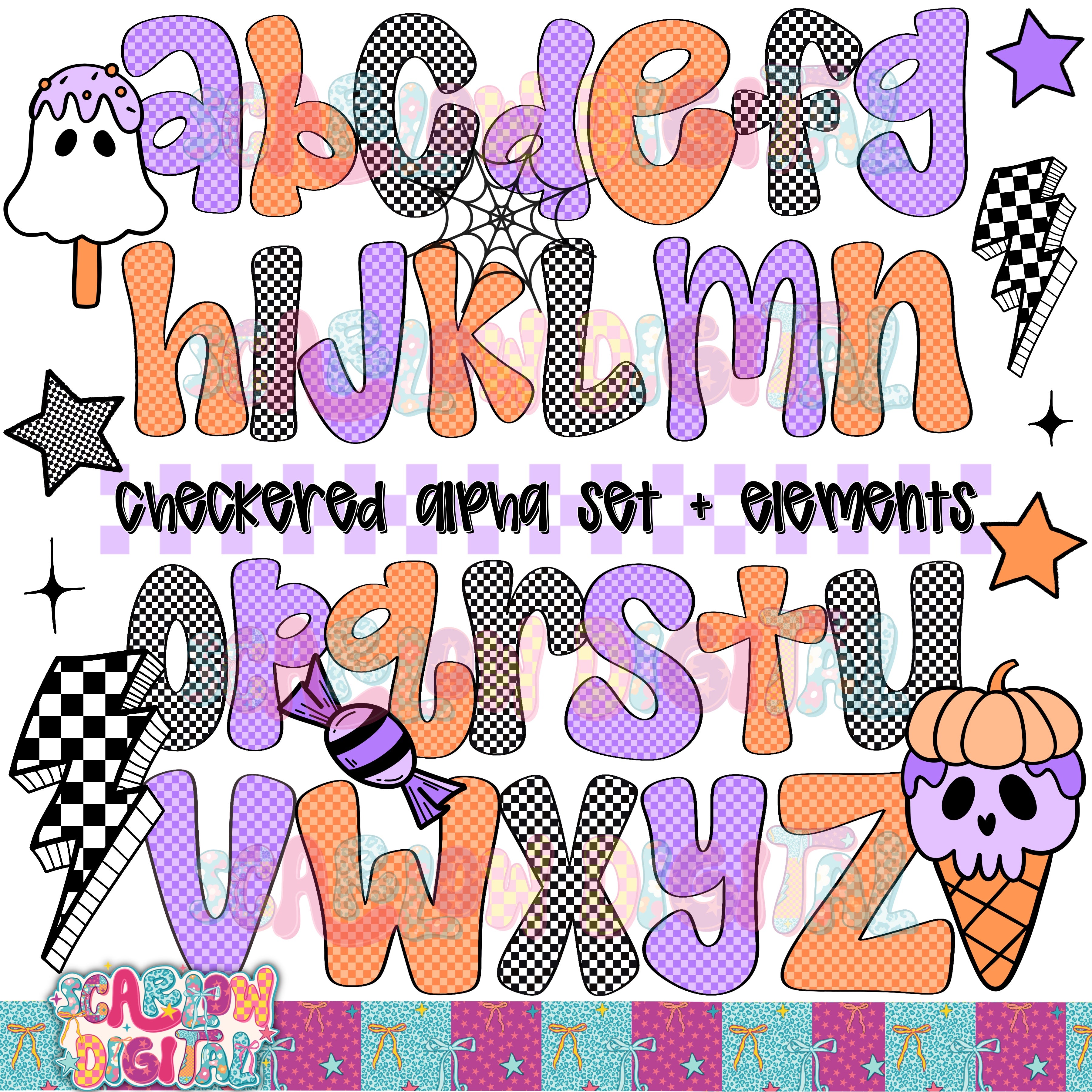 Spooky Checkers Alpha Set PNG Digital Design