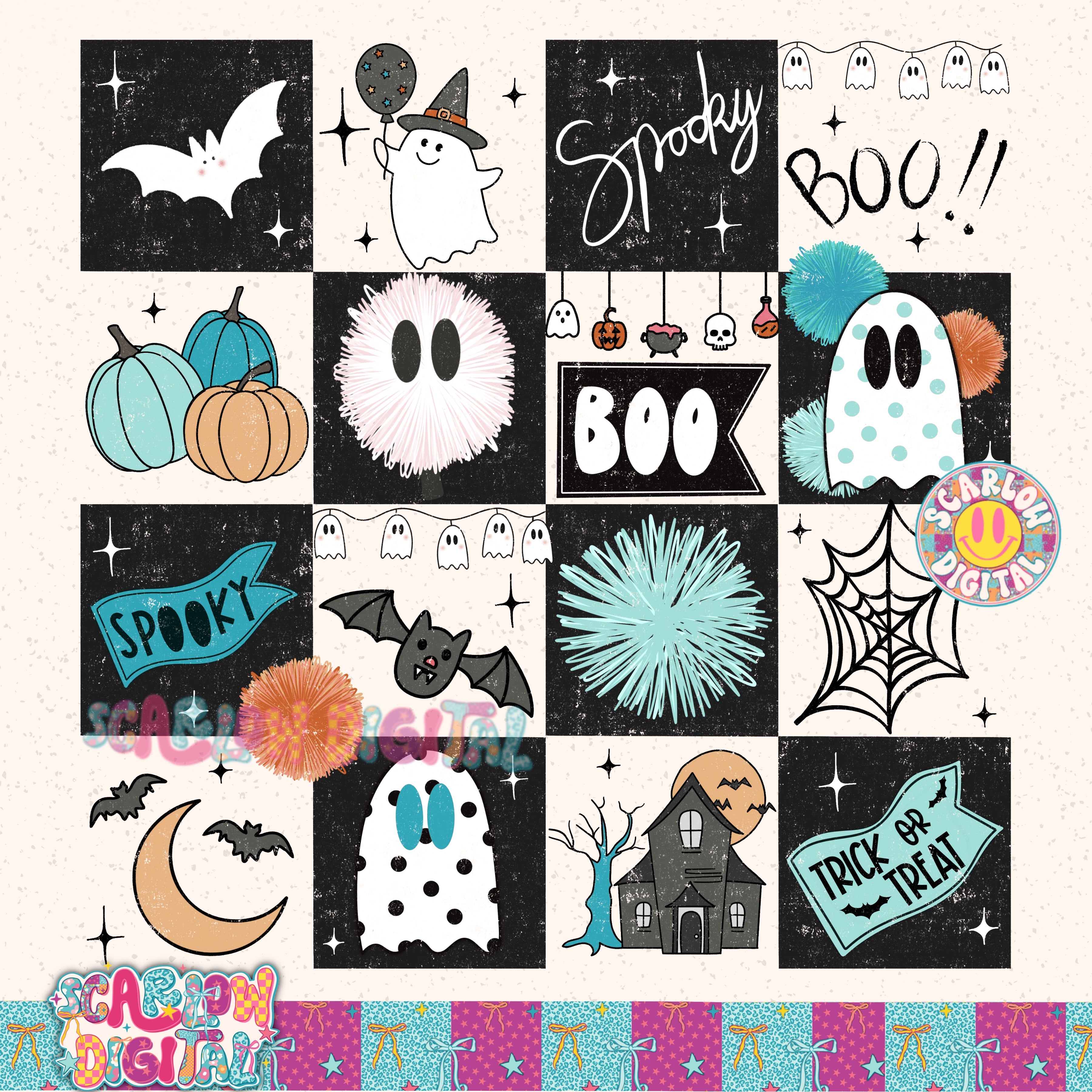 Spooky Checkers in Blue PNG Digital Design 2