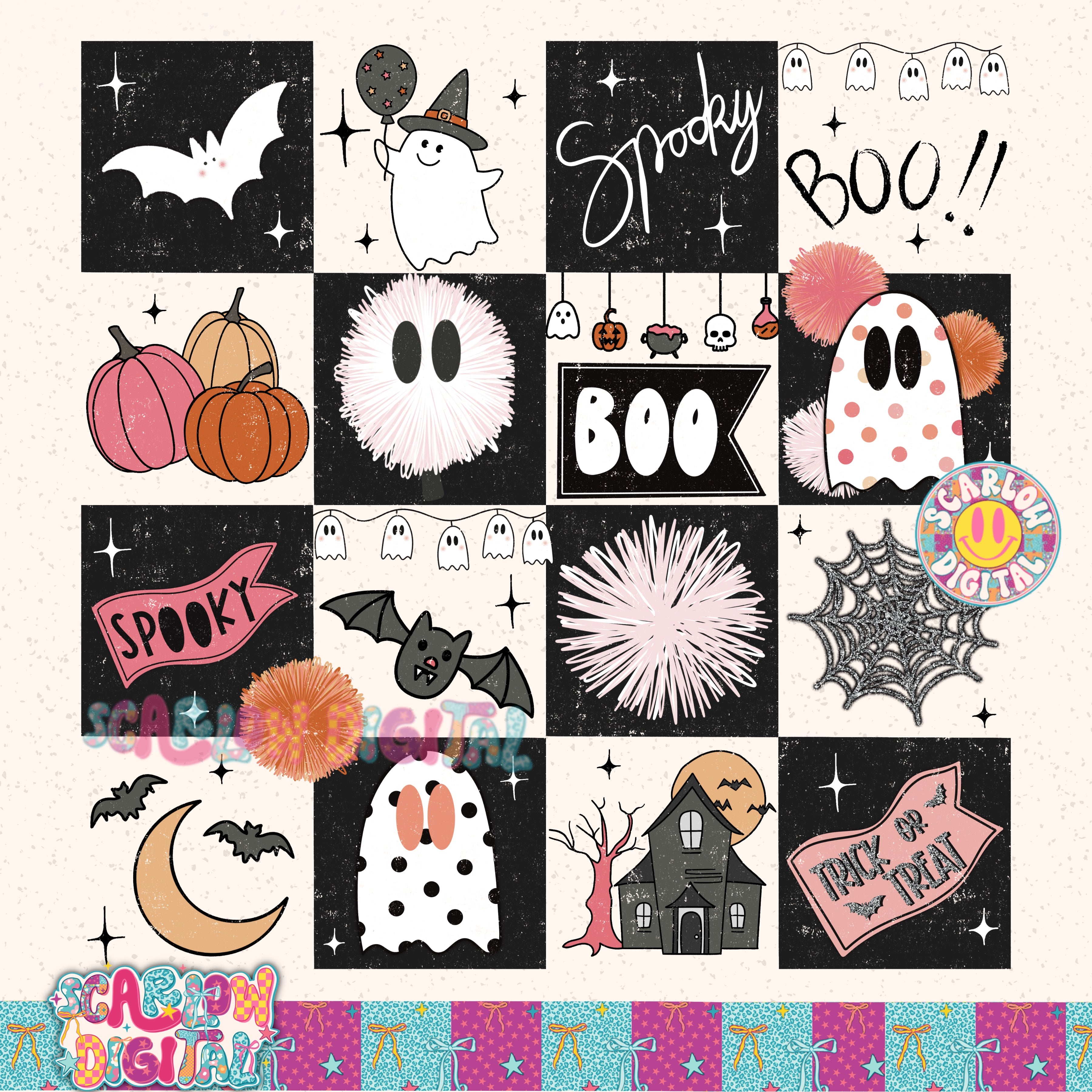 Spooky Checkers in Pink PNG Digital Design 2