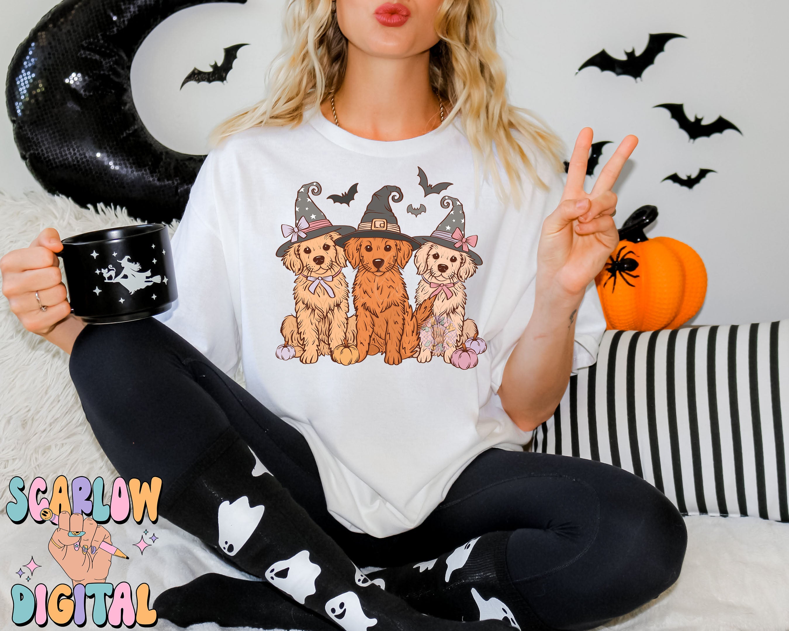 Spooky Dogs PNG Digital Design Download, Halloween png, golden retrievers png, puppies png, kids halloween png, fall png designs, girl png 2