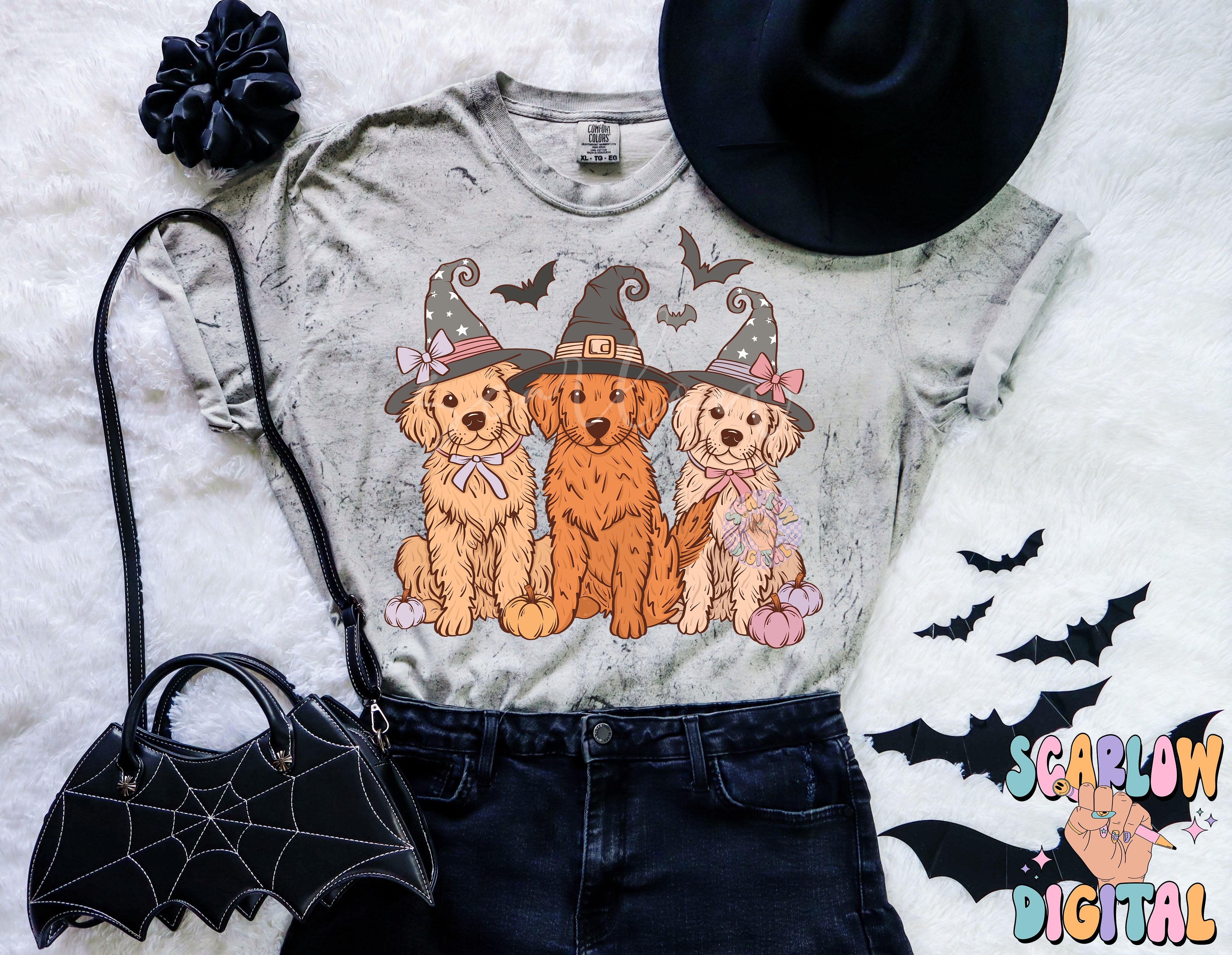 Spooky Dogs PNG Digital Design Download, Halloween png, golden retrievers png, puppies png, kids halloween png, fall png designs, girl png 5