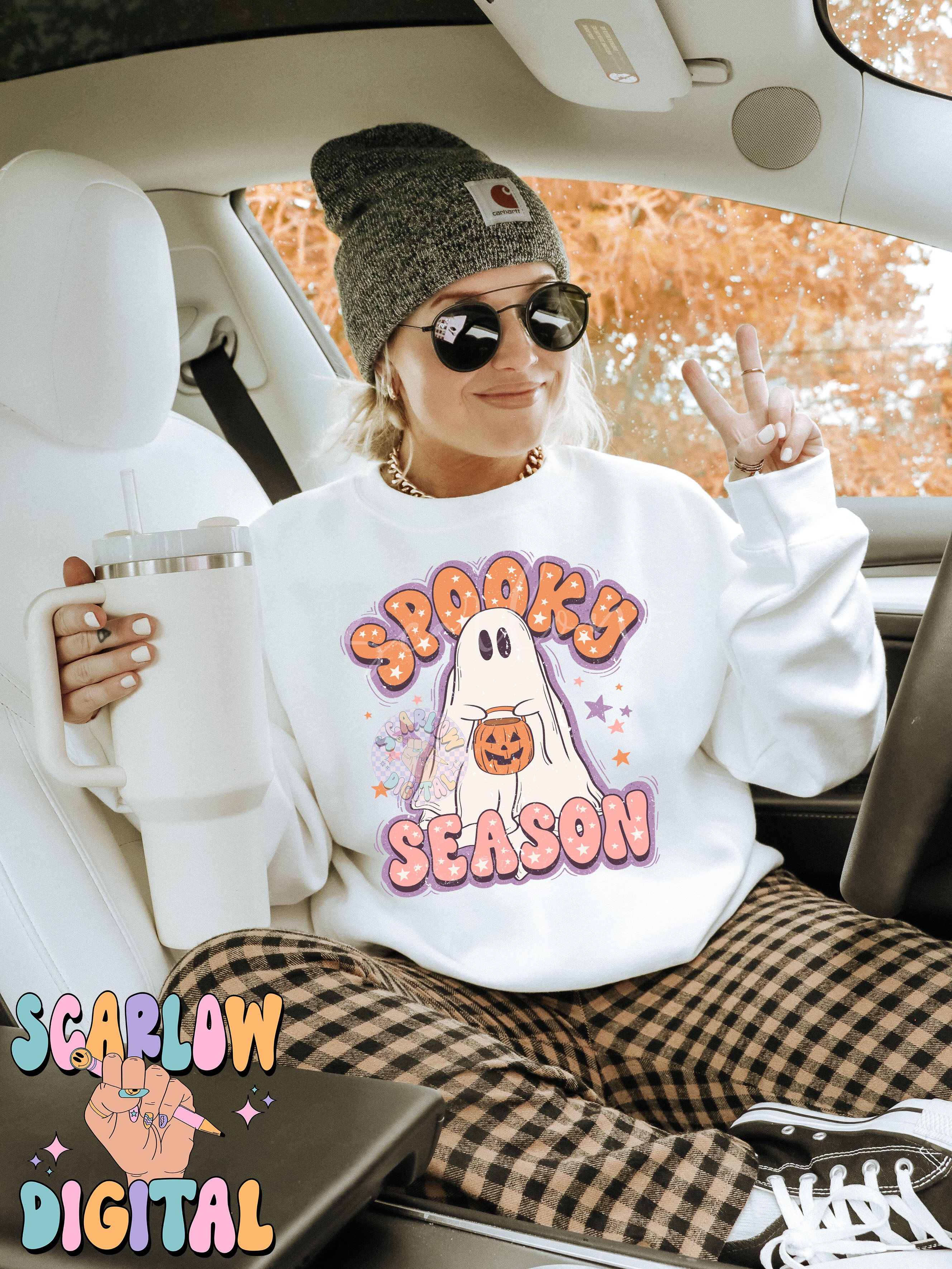 Spooky Season PNG Digital Design Download, cute ghost png, pumpkin png, fall png, halloween png, kids halloween png, trendy halloween png 3