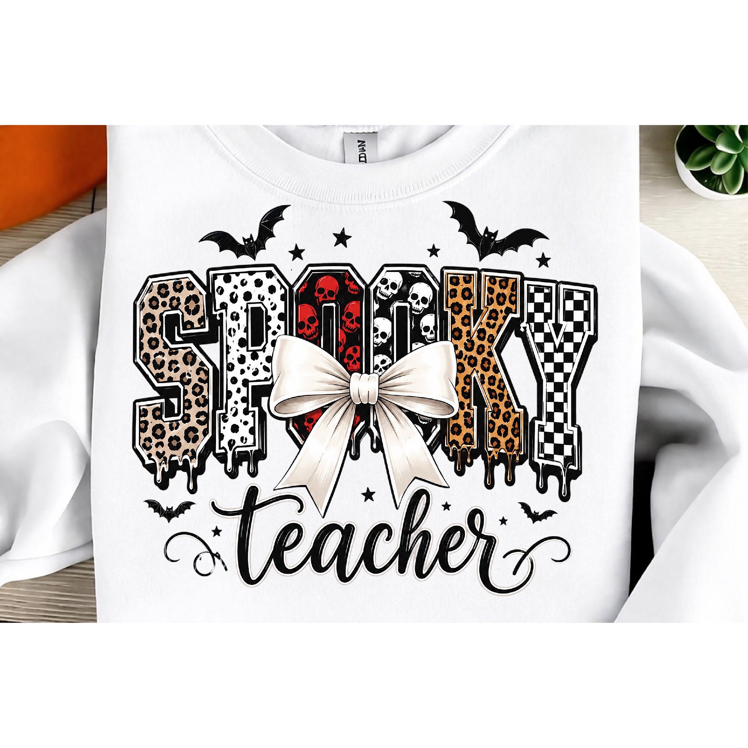 Spooky Teacher PNG, Red Black Halloween Sublimation Design