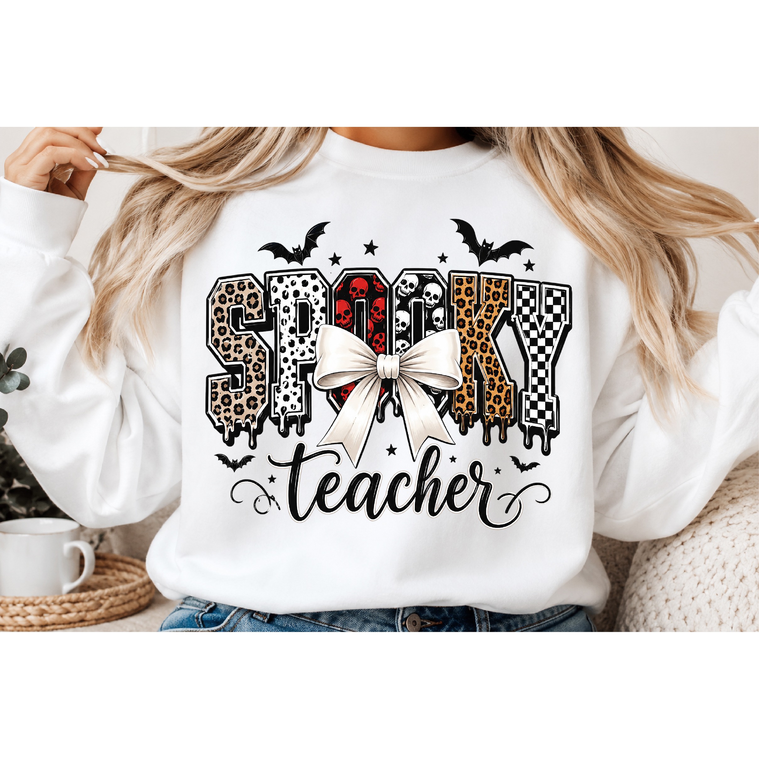 Spooky Teacher PNG, Red Black Halloween Sublimation Design 2