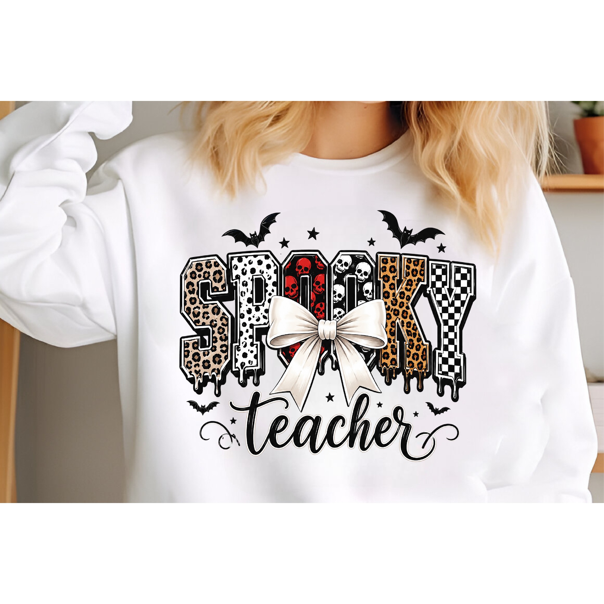 Spooky Teacher PNG, Red Black Halloween Sublimation Design 3