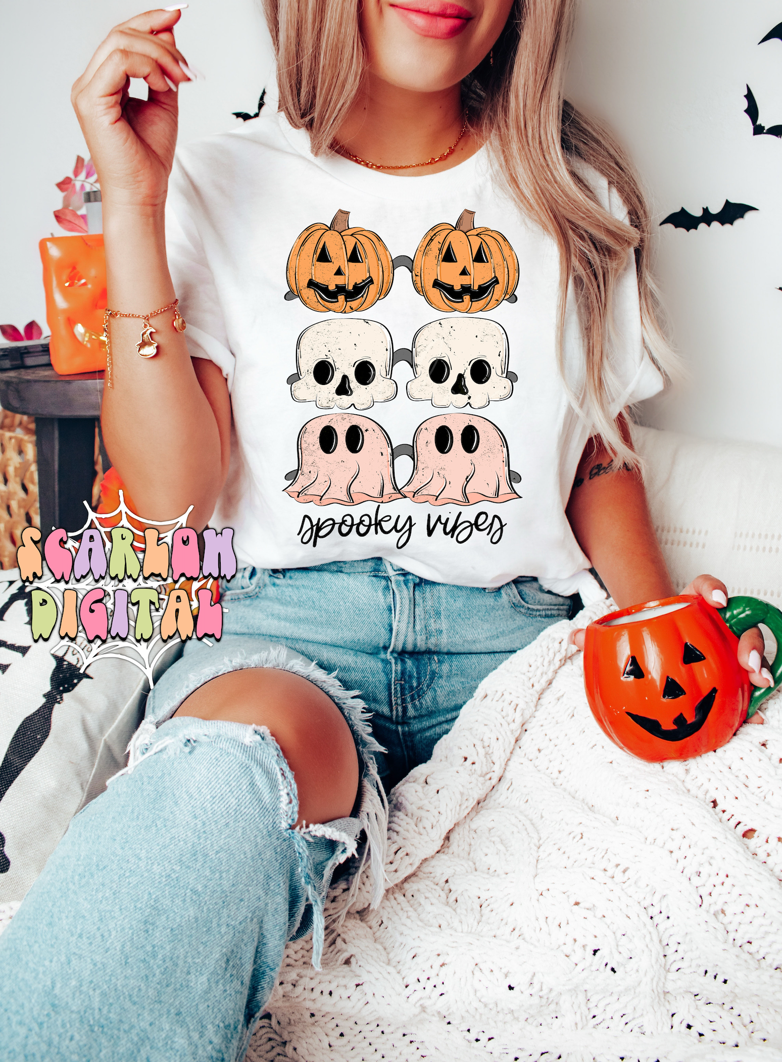 Spooky Vibes PNG-Halloween Sublimation Digital Design Download-halloween sunglasses png, sunnies png, pumpkin png, skull png, ghost png 2
