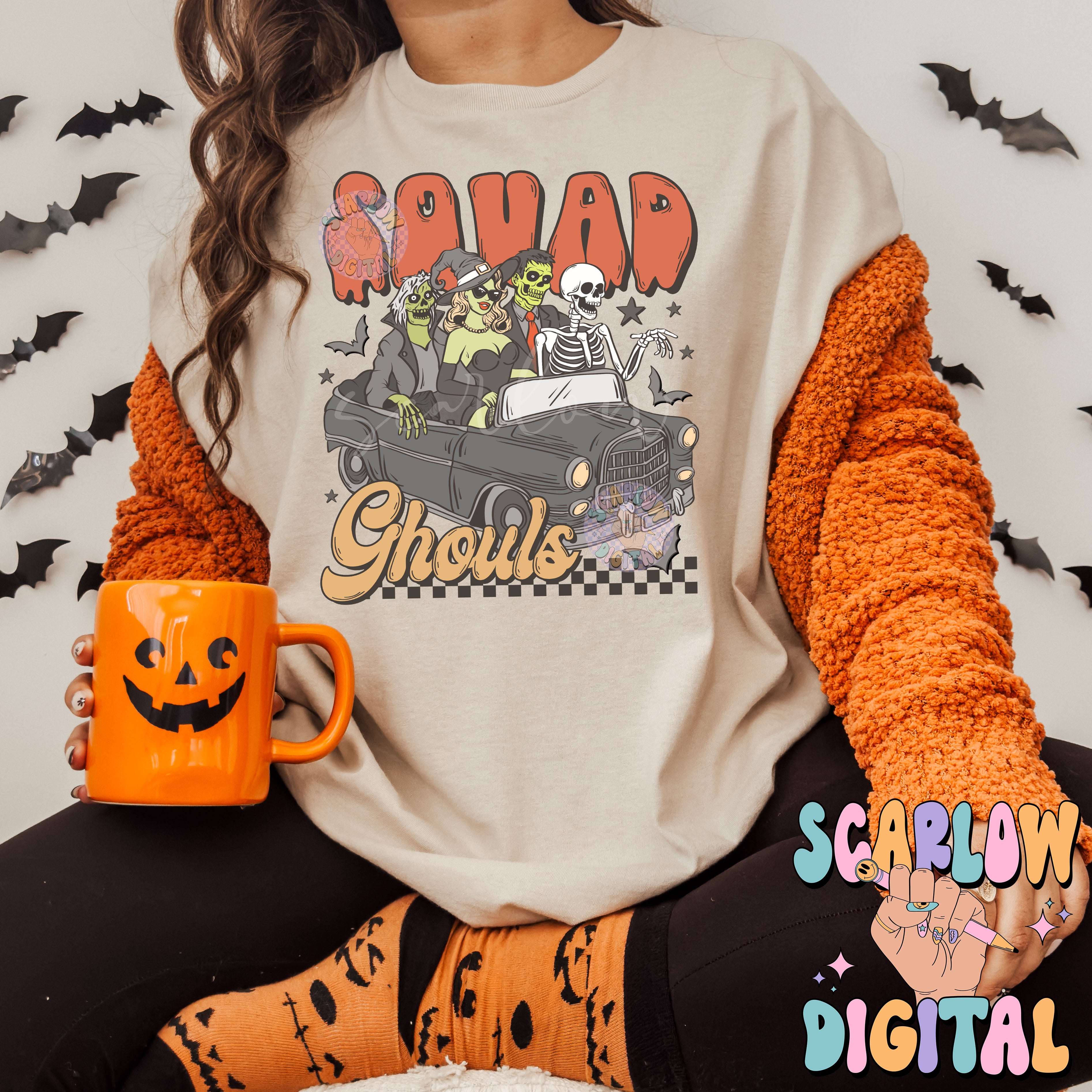 Squad Ghouls PNG Digital Design Download, Halloween png, spooky season png, checkers png, skeleton png, witch png, zombie png, horror png 2