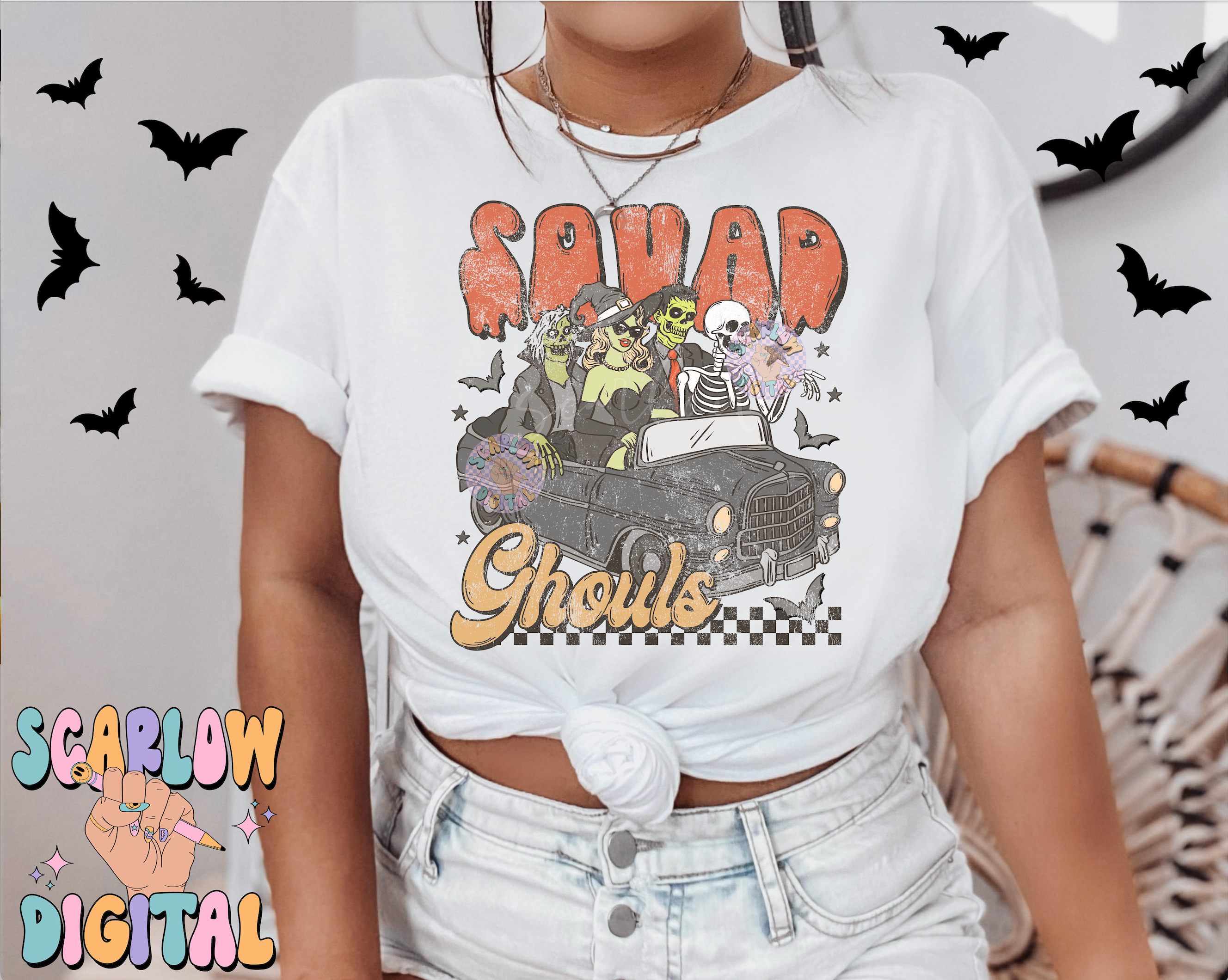 Squad Ghouls PNG Digital Design Download, Halloween png, spooky season png, checkers png, skeleton png, witch png, zombie png, horror png 3