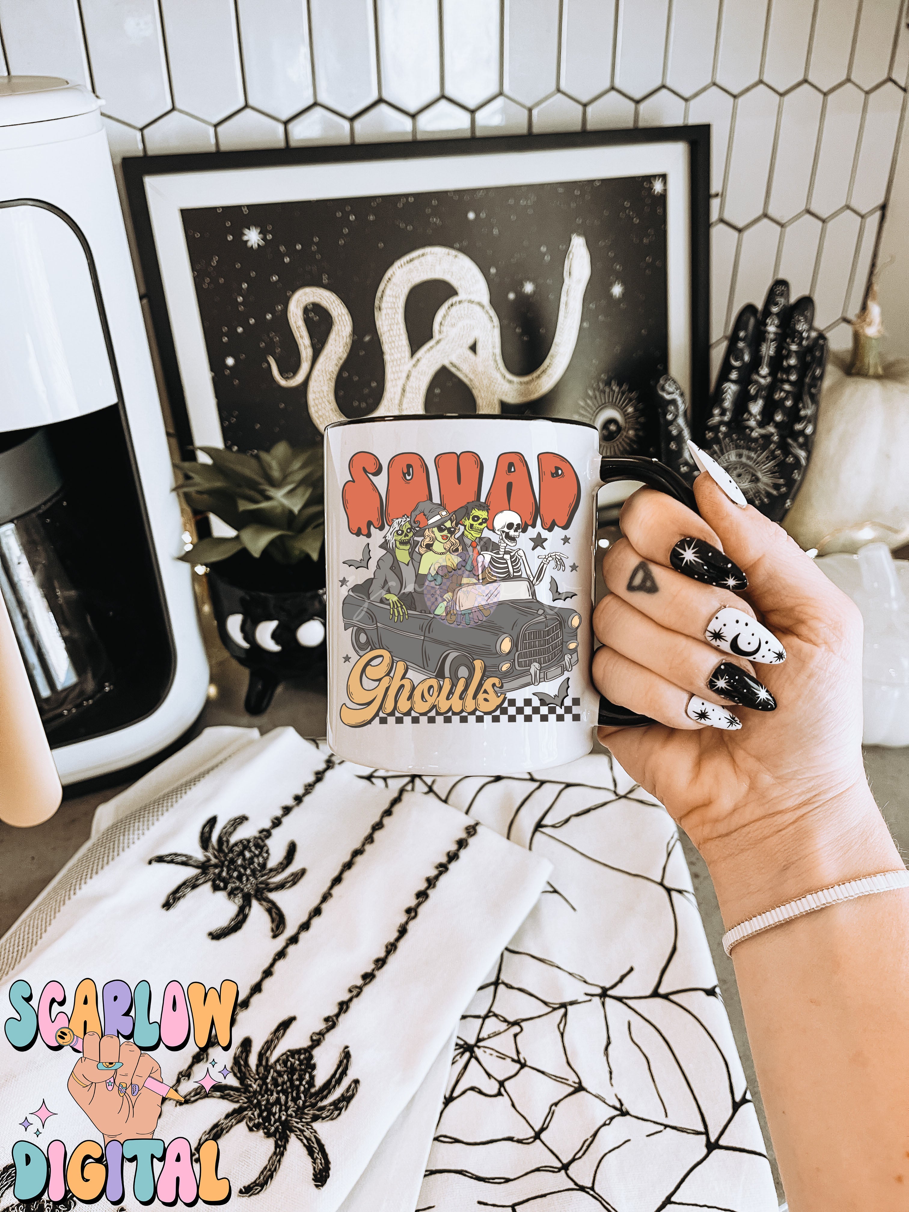 Squad Ghouls PNG Digital Design Download, Halloween png, spooky season png, checkers png, skeleton png, witch png, zombie png, horror png 4