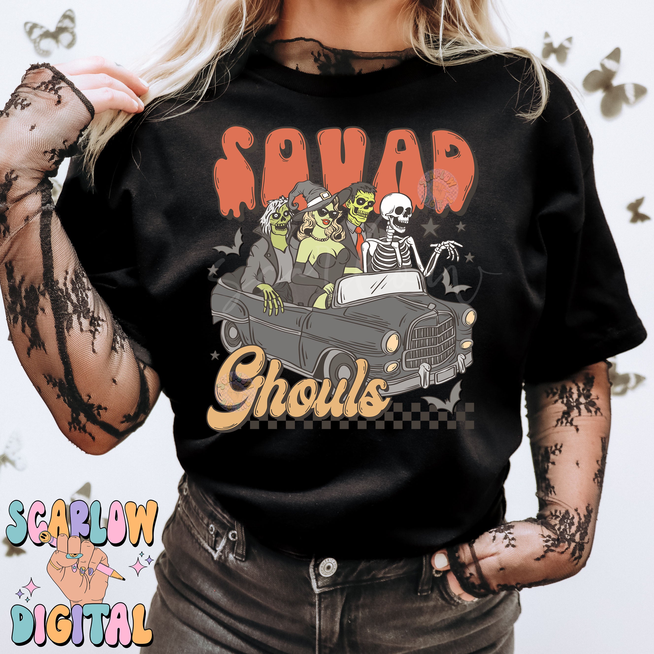 Squad Ghouls PNG Digital Design Download, Halloween png, spooky season png, checkers png, skeleton png, witch png, zombie png, horror png 5
