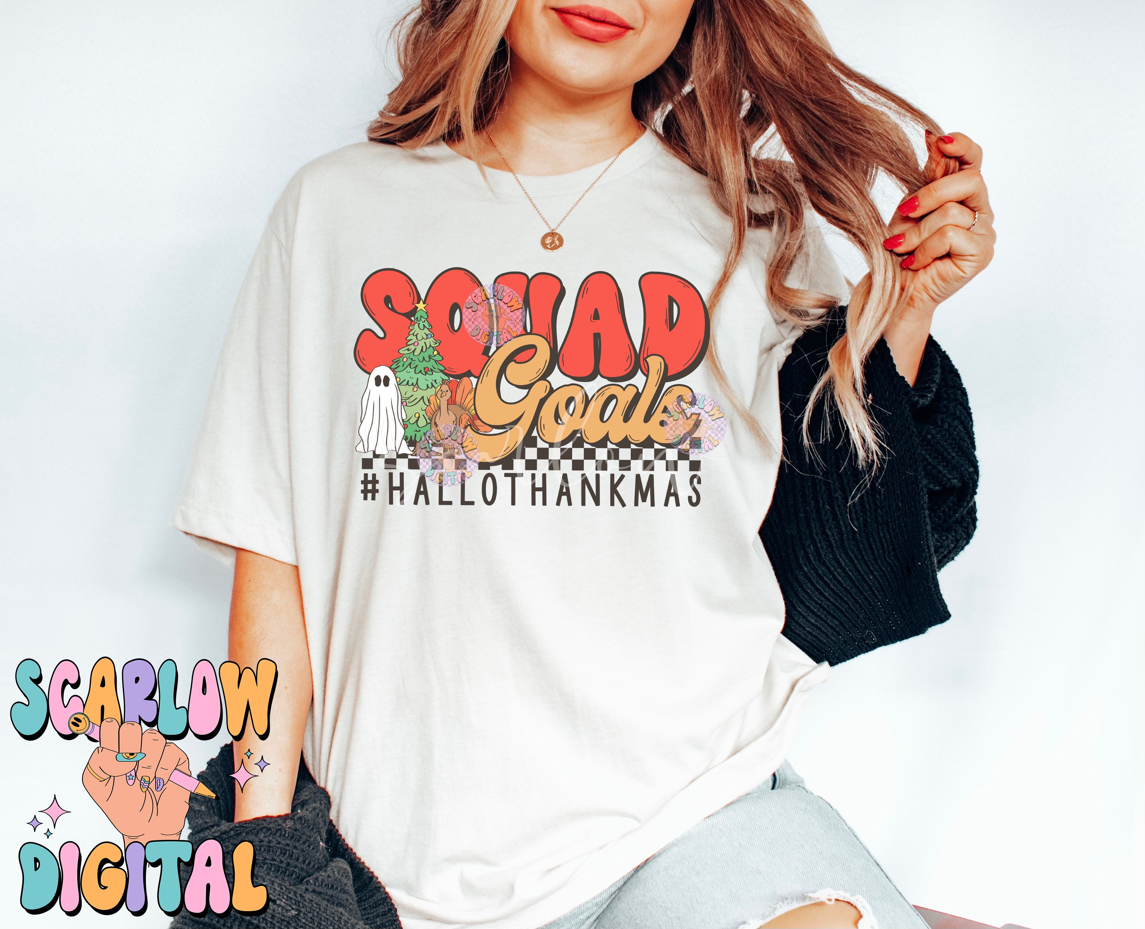 Squad Goals HalloThankMas PNG Digital Design Download, halloween png, christmas png, thanksgiving png, ghost png, turkey png, xmas tree png 2