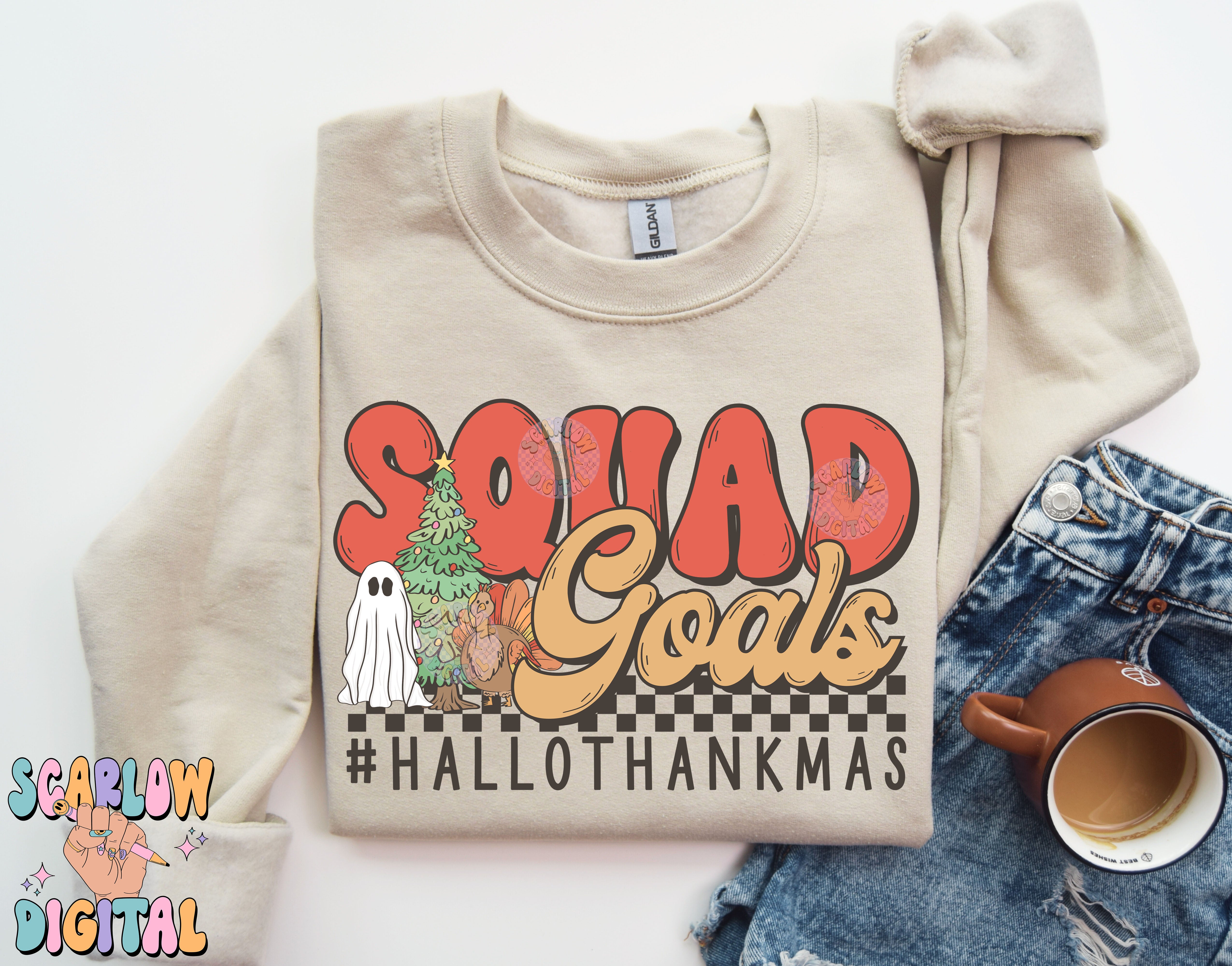 Squad Goals HalloThankMas PNG Digital Design Download, halloween png, christmas png, thanksgiving png, ghost png, turkey png, xmas tree png 3