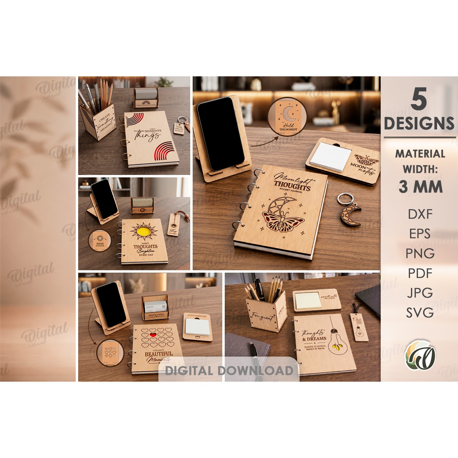 Stationary Supplies Bundle Laser Cut. Desk Organizer SVG