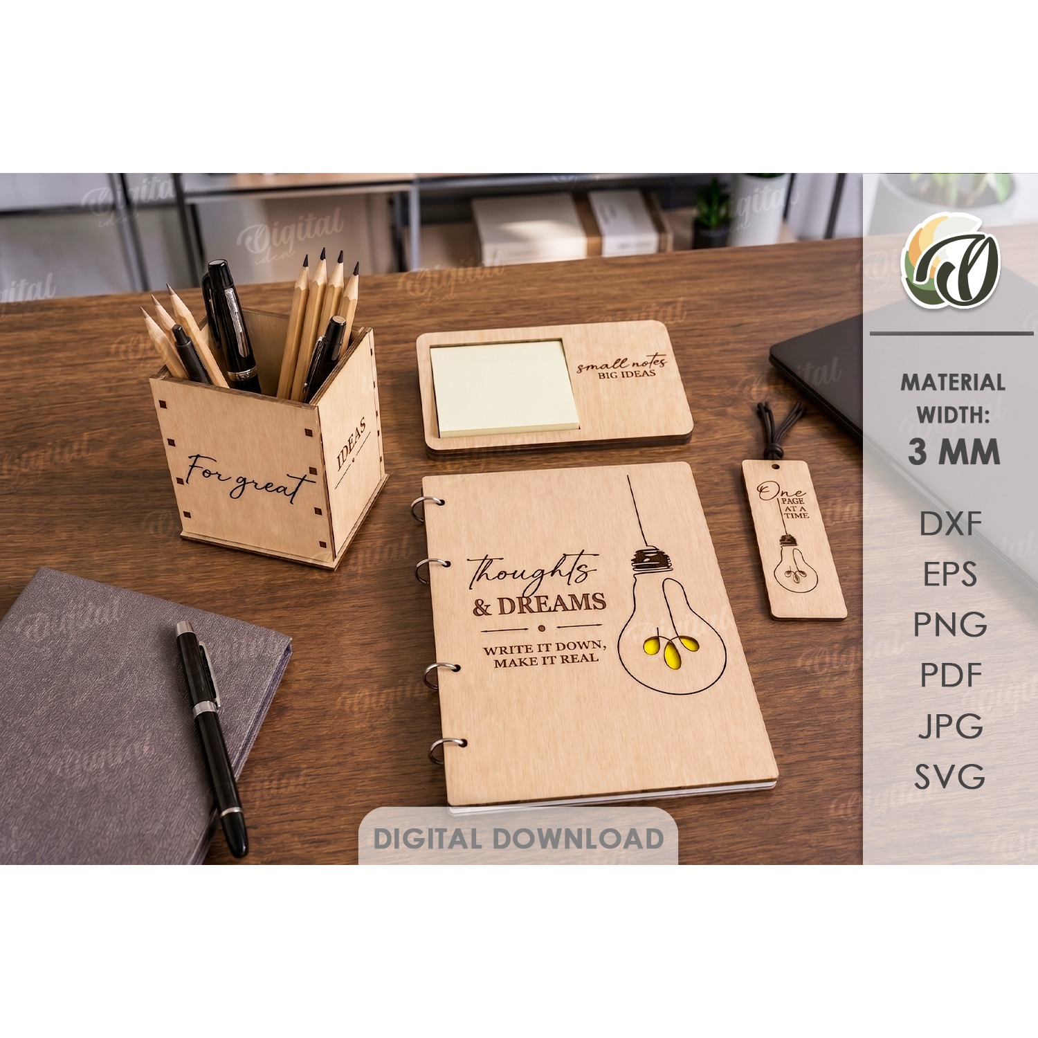 Stationary Supplies Bundle Laser Cut. Desk Organizer SVG 7