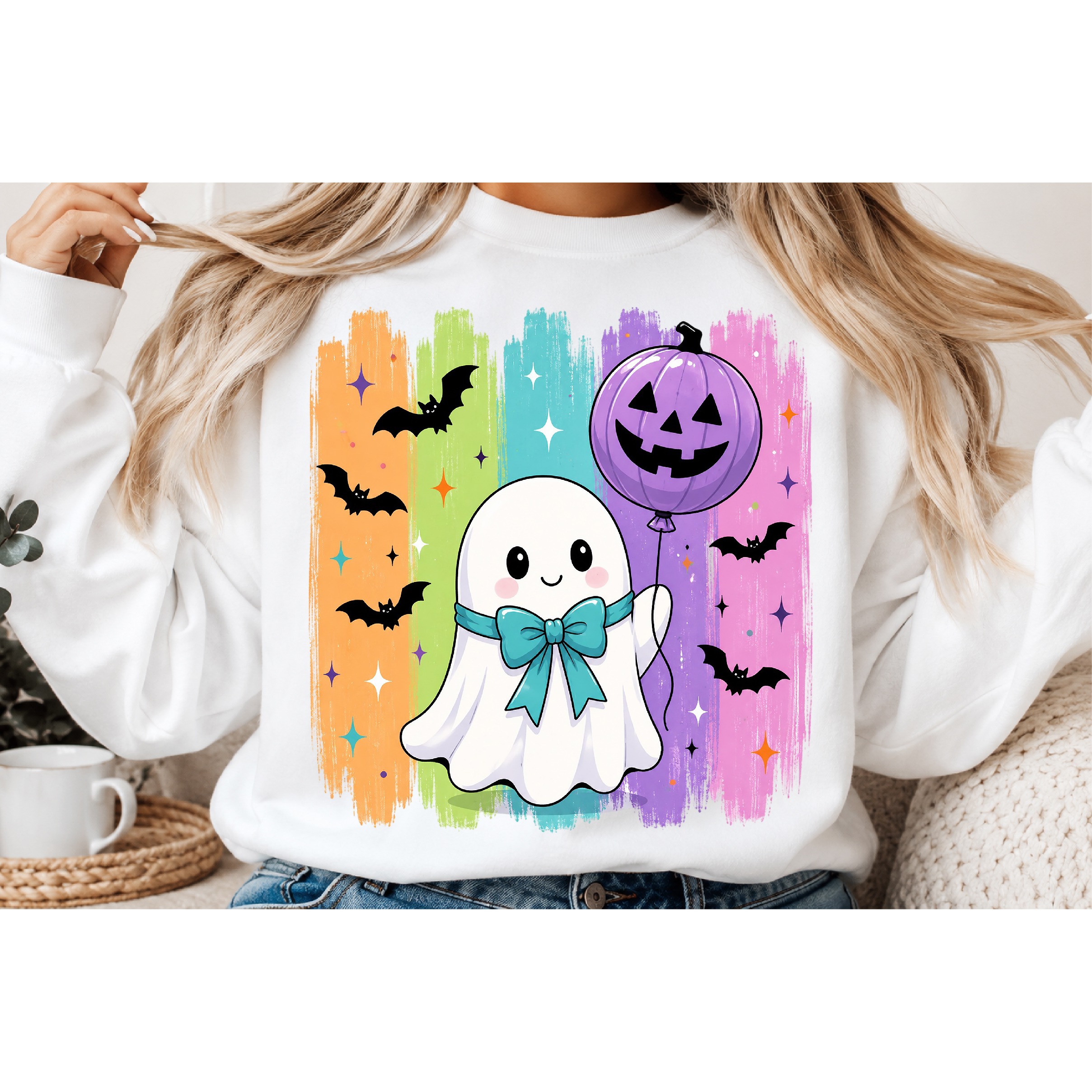 Striped Ghost Pumpkin PNG 2