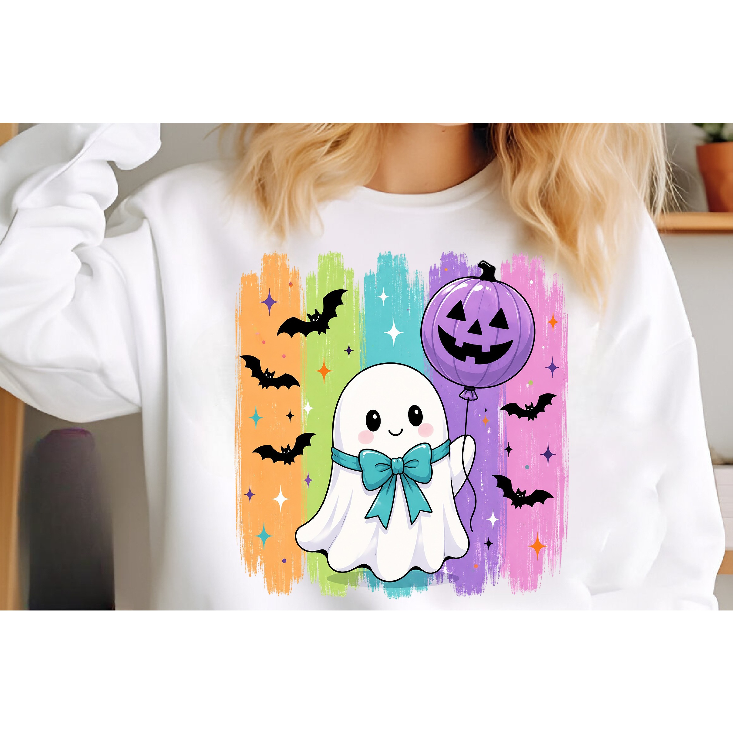 Striped Ghost Pumpkin PNG 3