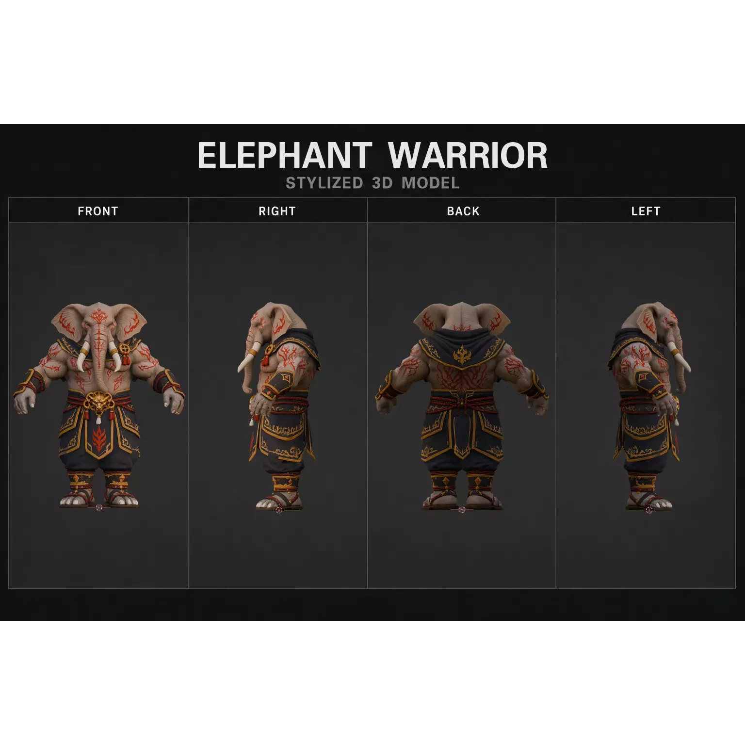 Stylized Elephant Warrior Low Poly Rigged Character Low-poly 3D model 10