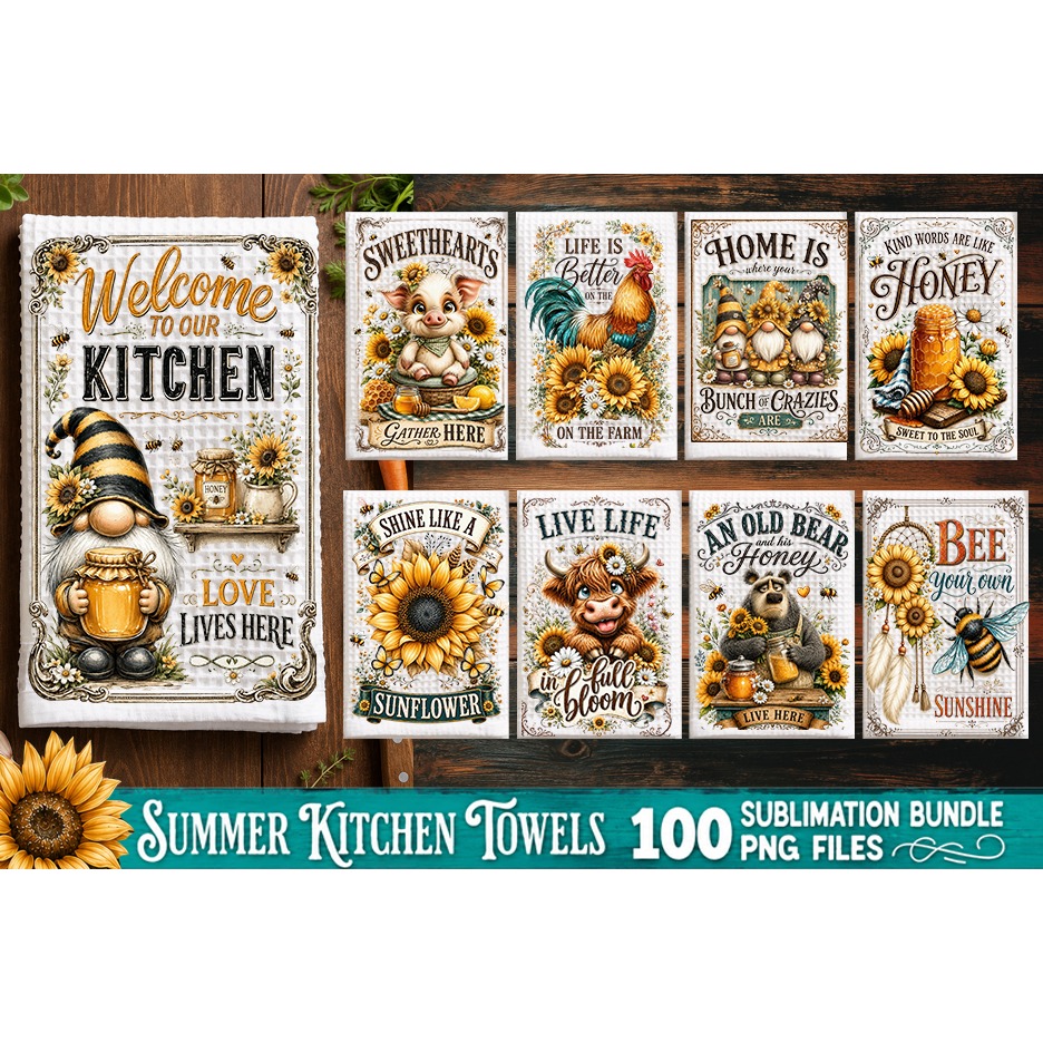 Summer Kitchen Towel Sublimation PNG Bundle 100 Designs