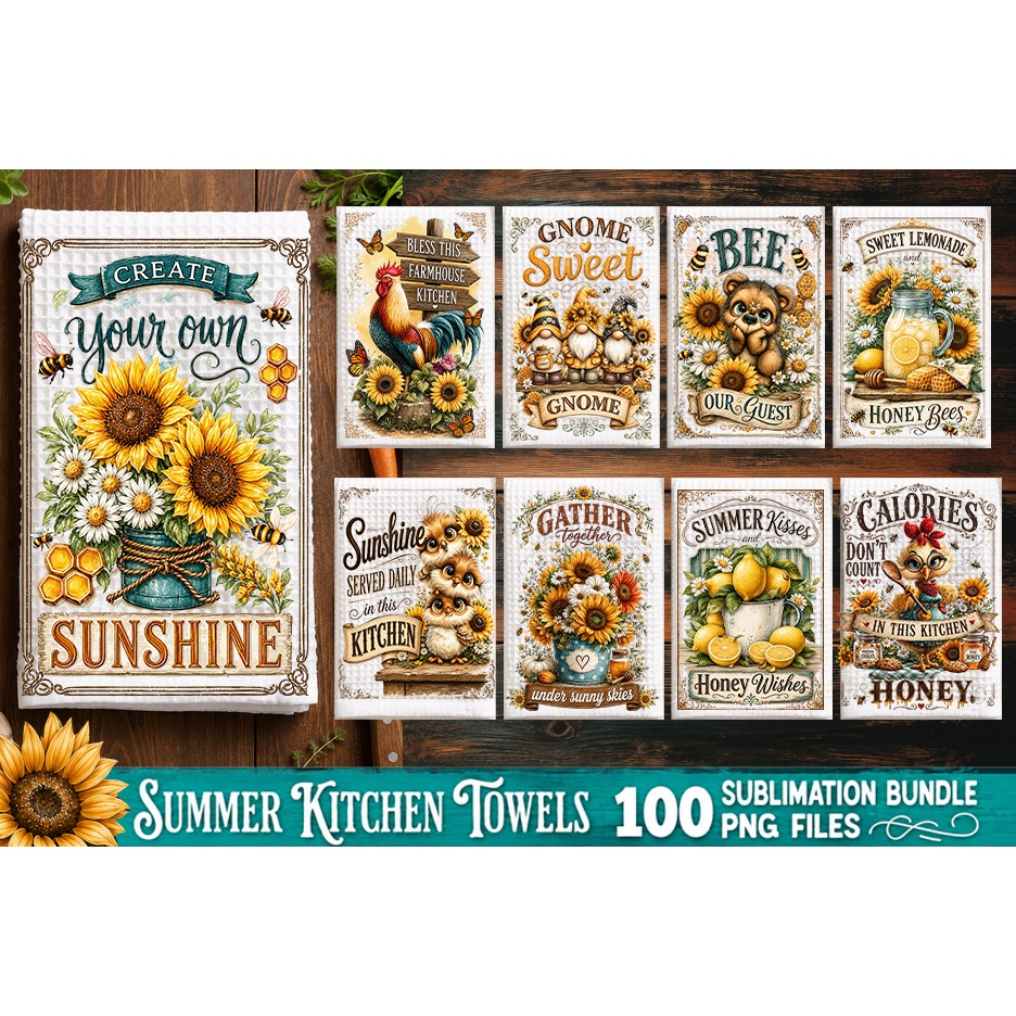 Summer Kitchen Towel Sublimation PNG Bundle 100 Designs 2