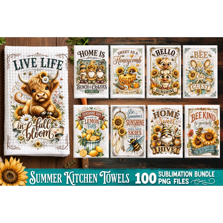 Summer Kitchen Towel Sublimation PNG Bundle 100 Designs 11