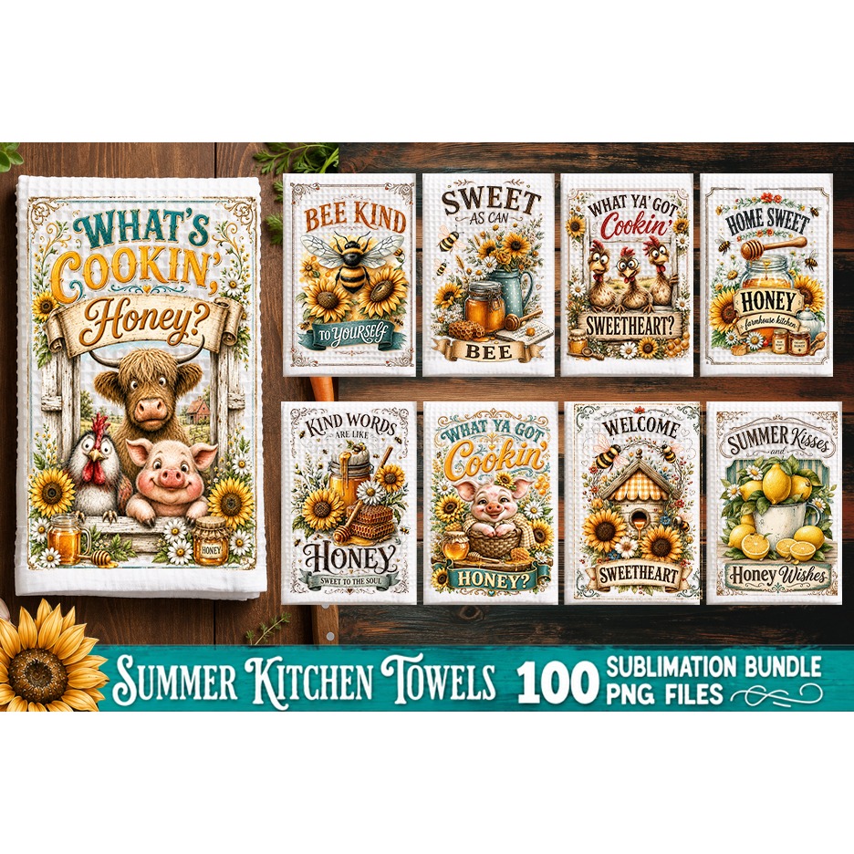Summer Kitchen Towel Sublimation PNG Bundle 100 Designs 12
