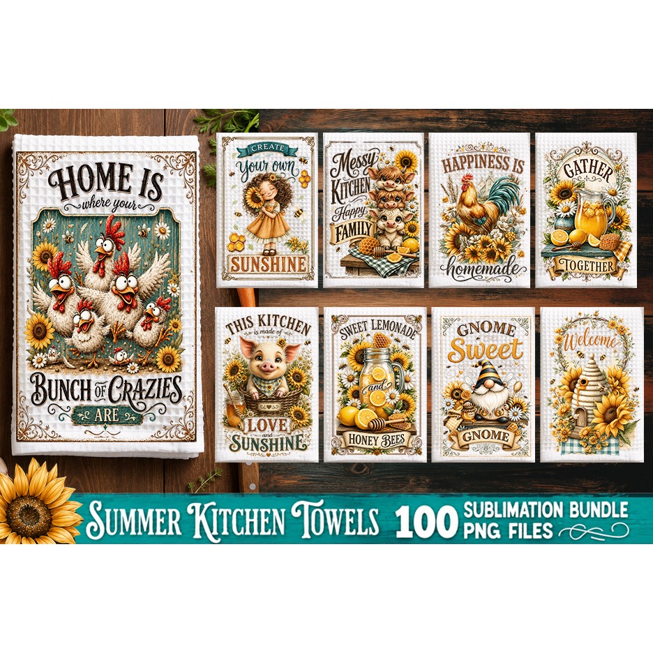 Summer Kitchen Towel Sublimation PNG Bundle 100 Designs 3