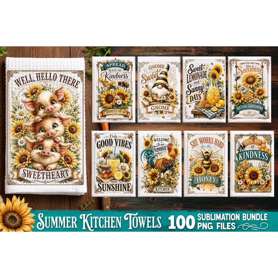 Summer Kitchen Towel Sublimation PNG Bundle 100 Designs 4