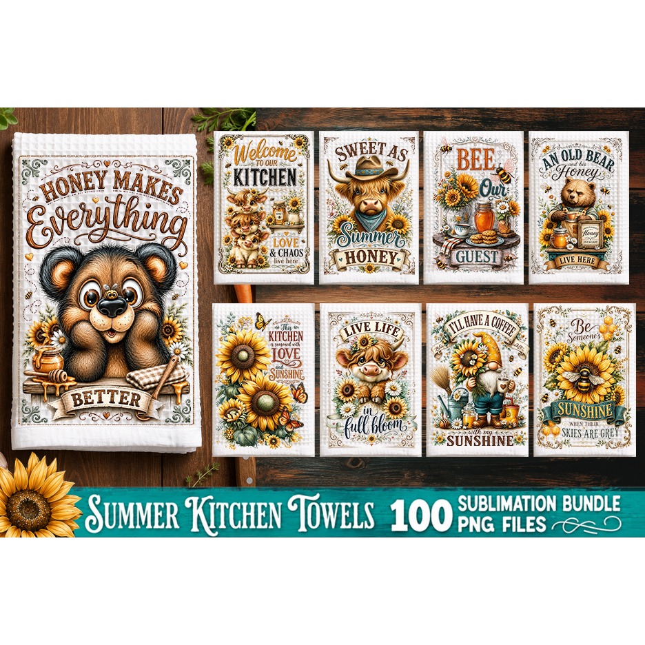 Summer Kitchen Towel Sublimation PNG Bundle 100 Designs 5